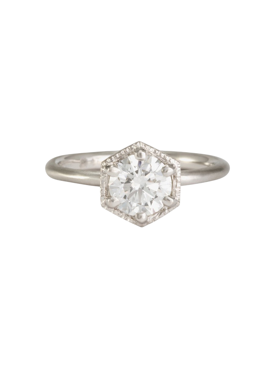 6.5mm White Diamond Hexagon Ring