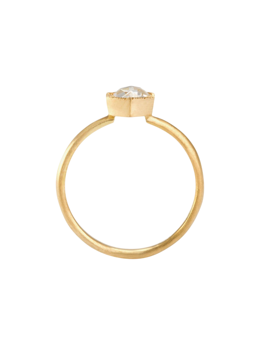 5mm White Diamond Rose Cut Hexagon Solitaire Ring