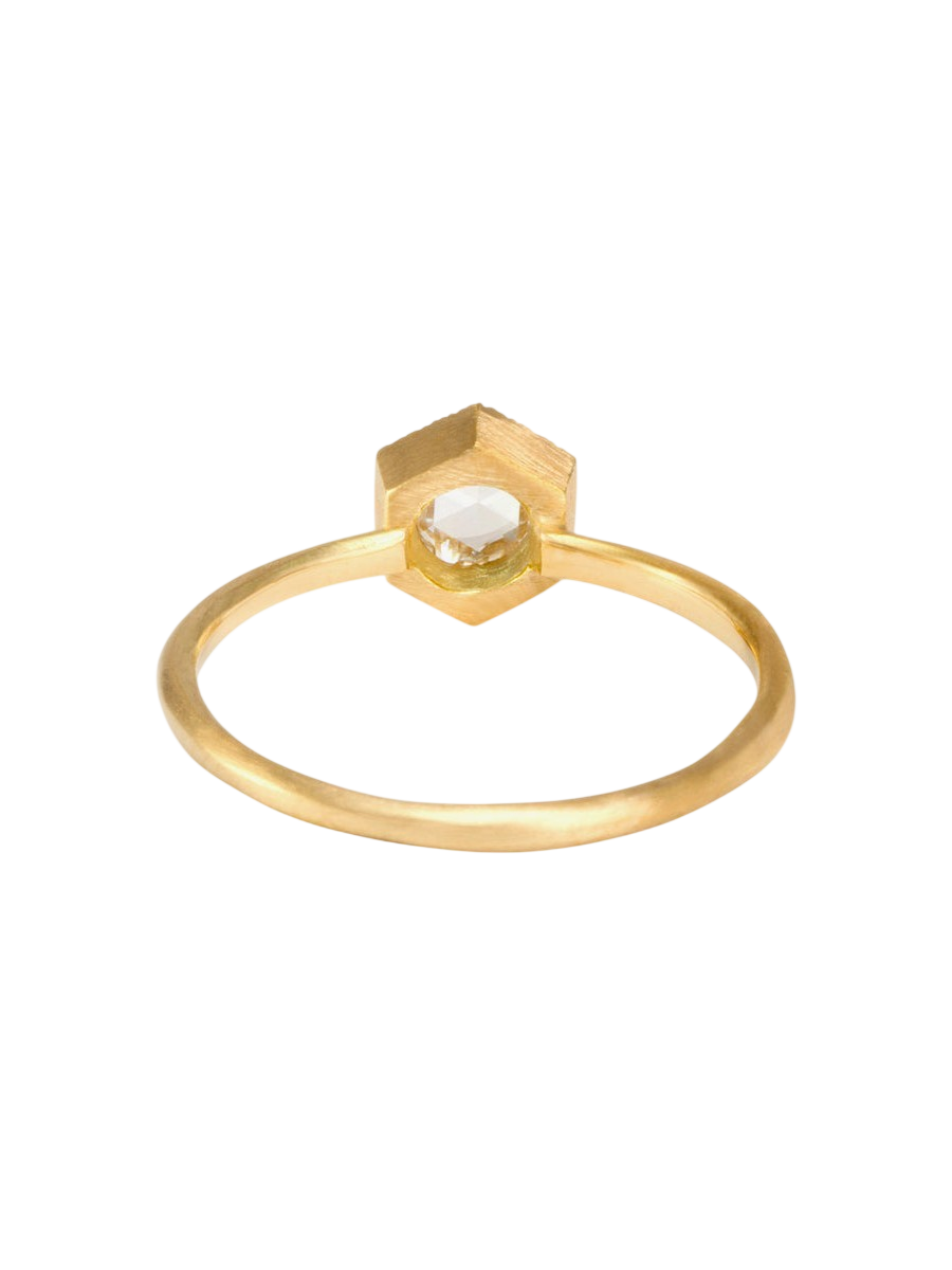 5mm White Diamond Rose Cut Hexagon Solitaire Ring