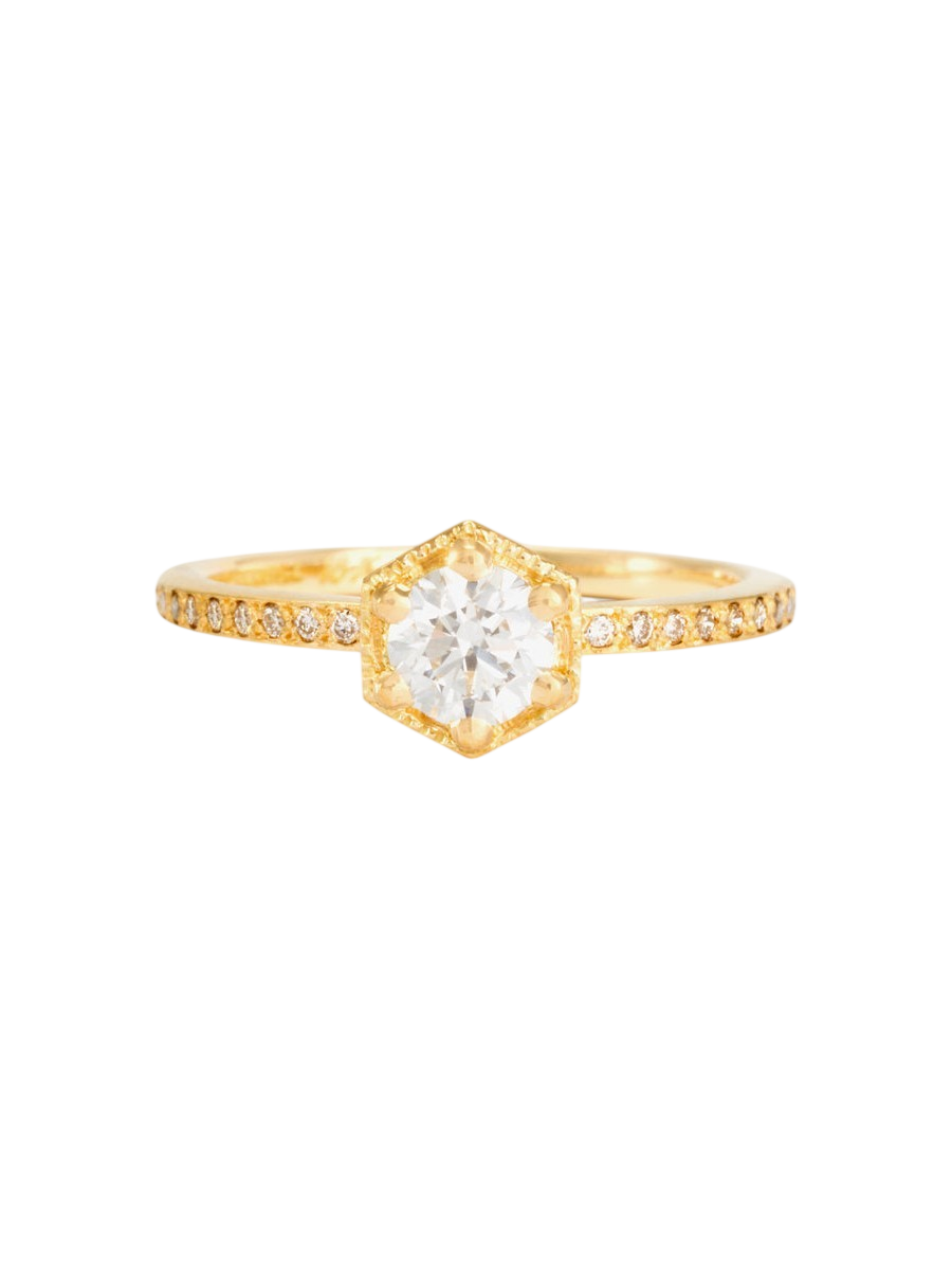 5mm White Diamond Hexagon Pave Ring photo