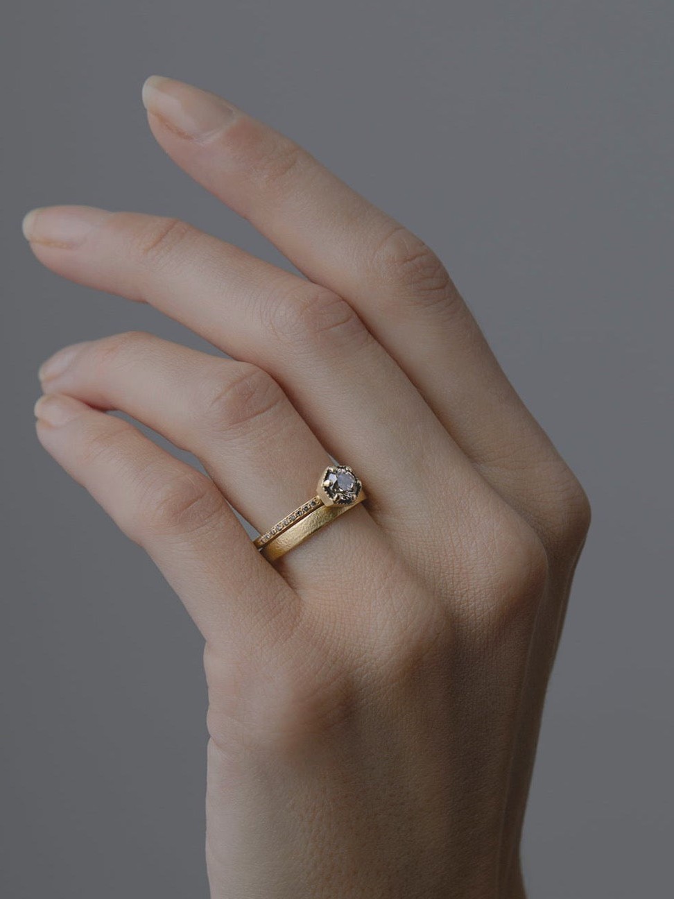 5mm Brown Diamond Hexagon Pave Ring