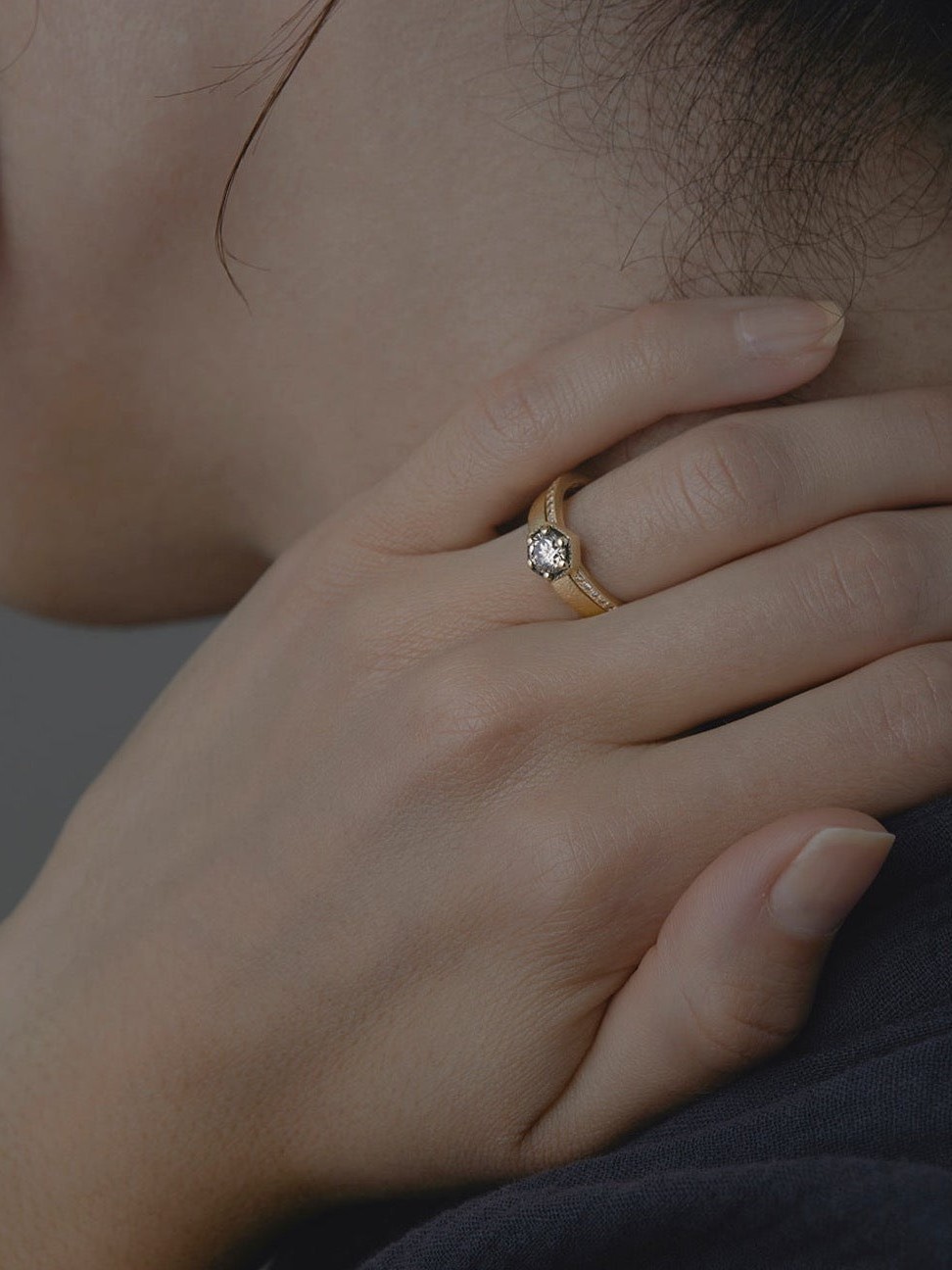 5mm Brown Diamond Hexagon Pave Ring