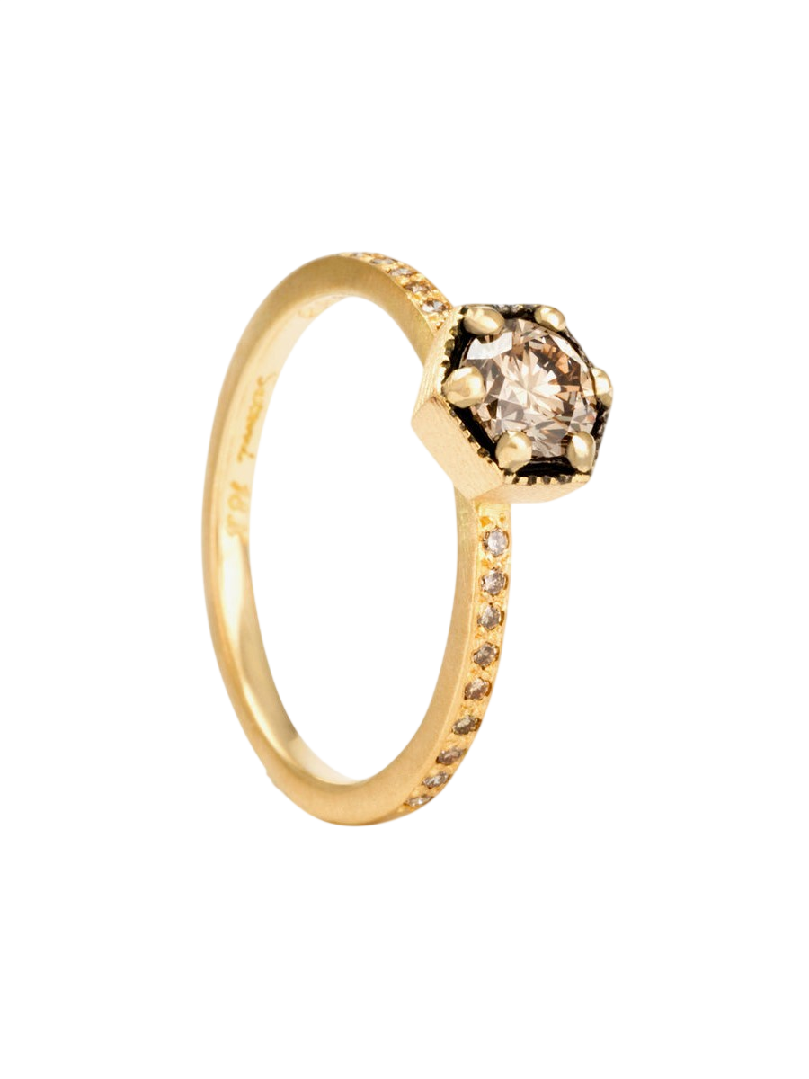 5mm Brown Diamond Hexagon Pave Ring