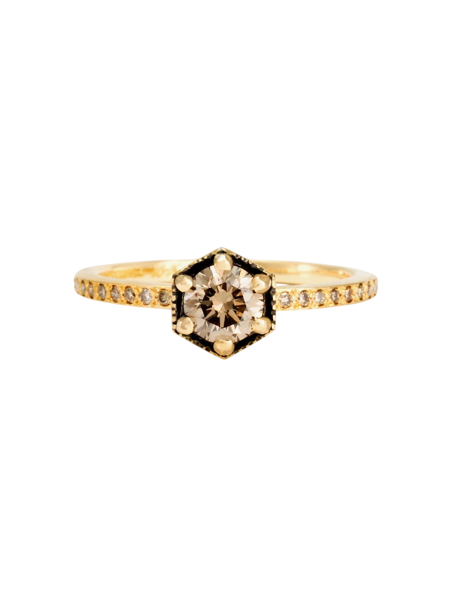 5mm Brown Diamond Hexagon Pave Ring photo