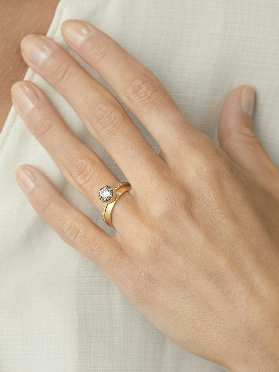 5.6mm Brown Diamond Hexagon Pave Ring