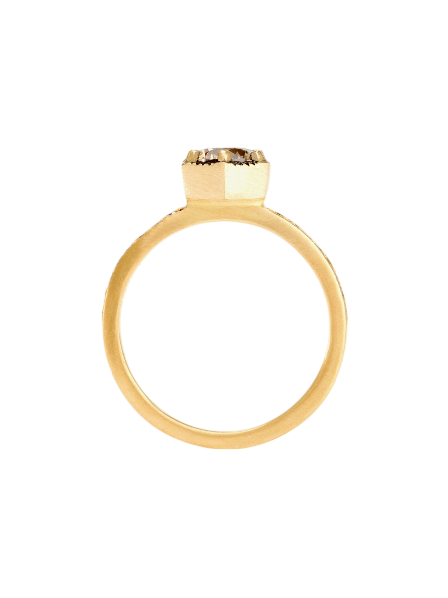 5.6mm Brown Diamond Hexagon Pave Ring