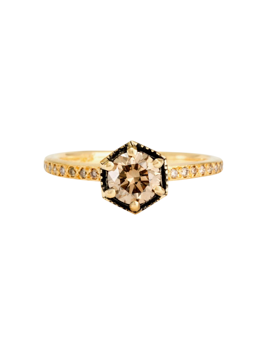 5.6mm Brown Diamond Hexagon Pave Ring photo