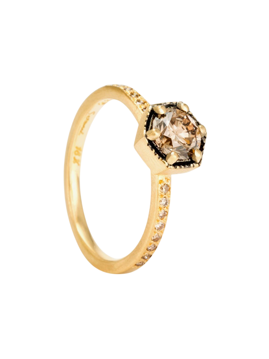 5.6mm Brown Diamond Hexagon Pave Ring