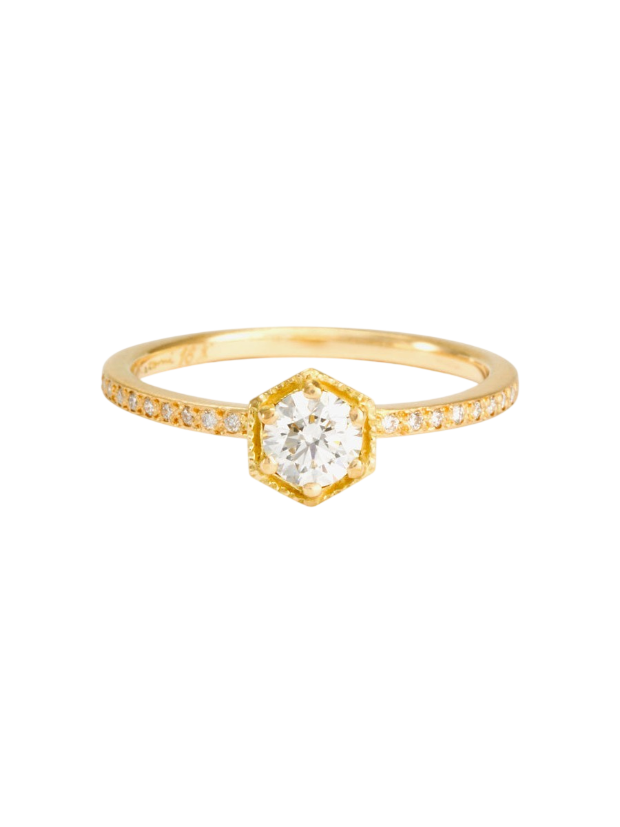 4.5mm White Diamond Hexagon Pave Ring photo