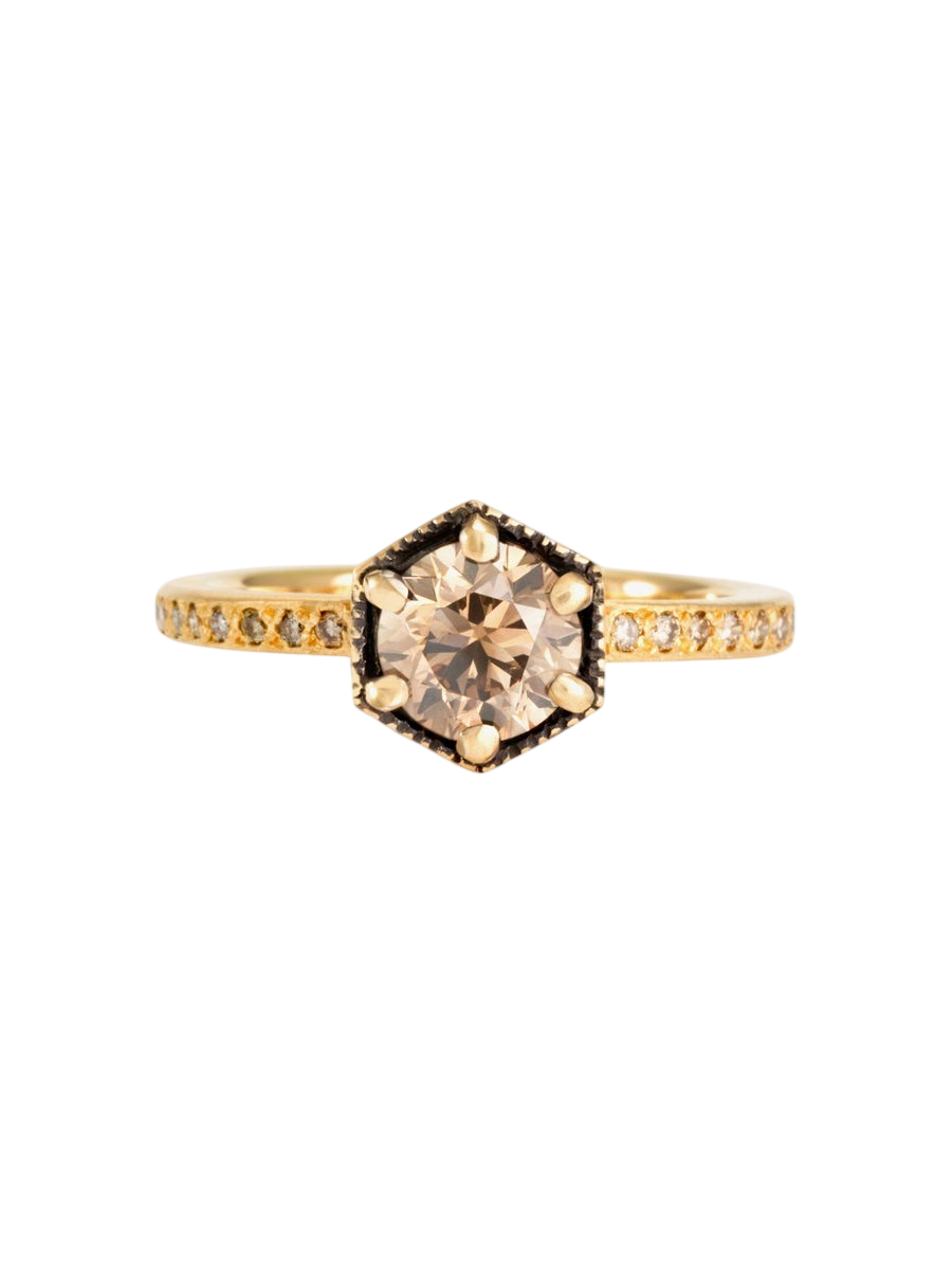 6.3mm Brown Diamond Hexagon Pave Ring photo