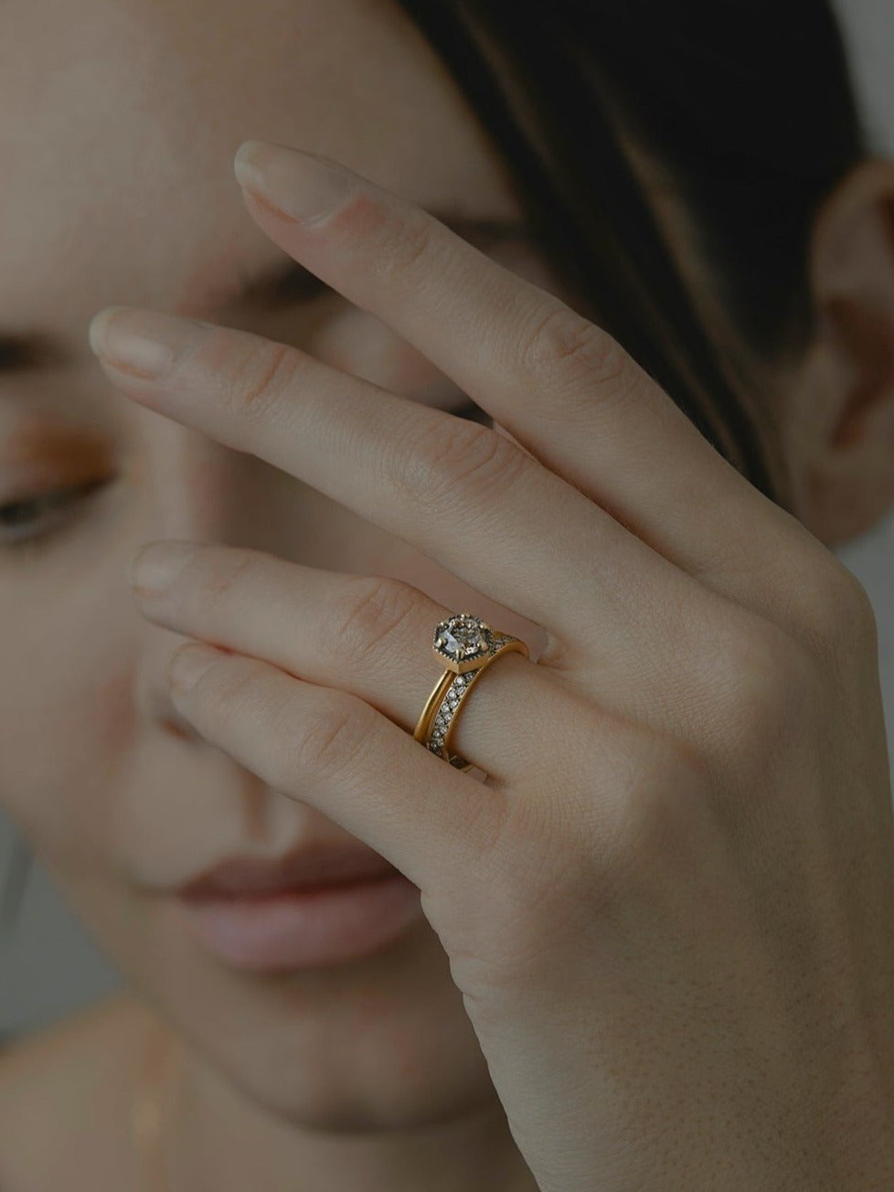 5.6mm Brown Diamond Hexagon Ring