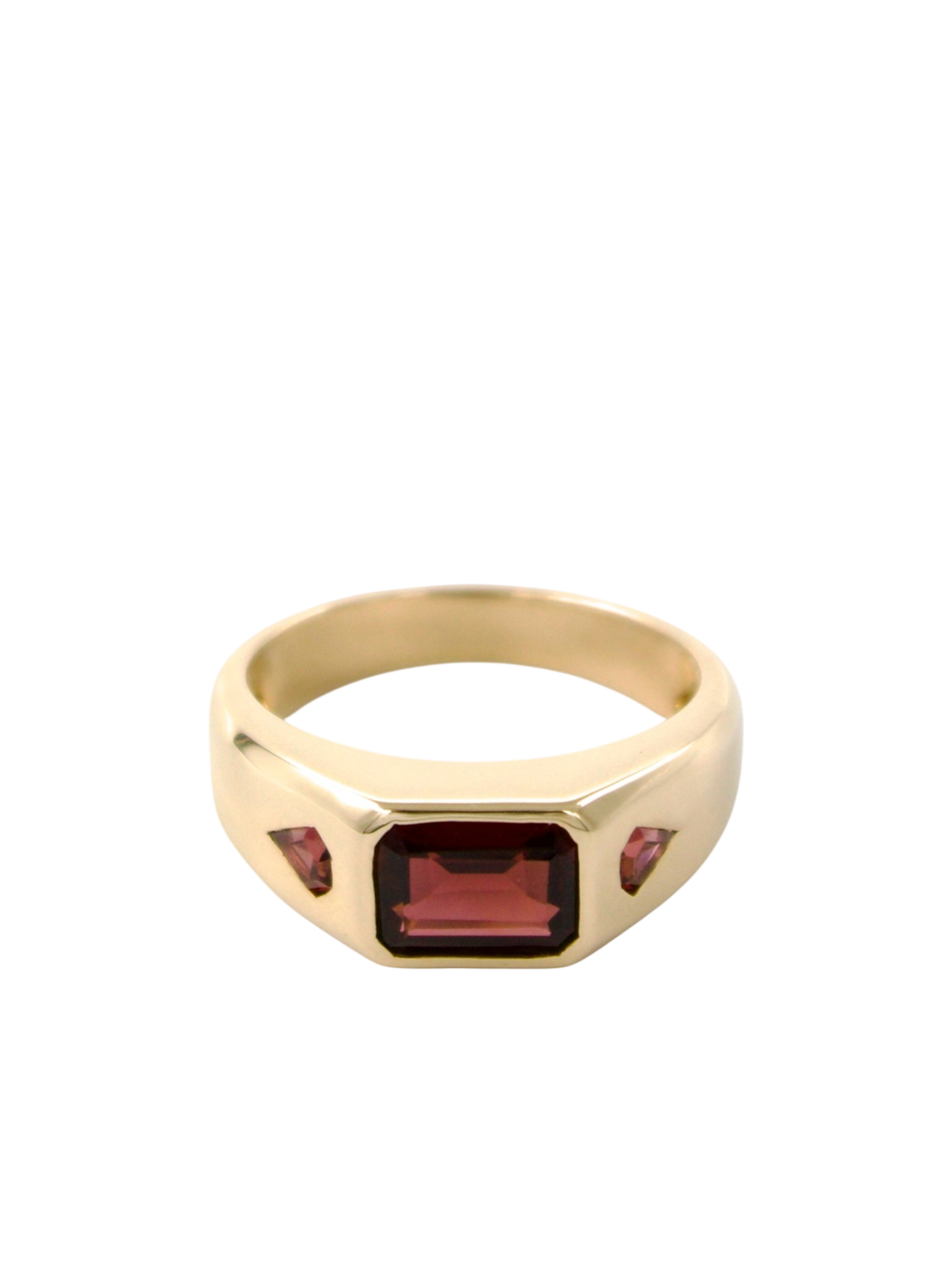 Emerald cut Rhodolite Garnet Signet Ring photo