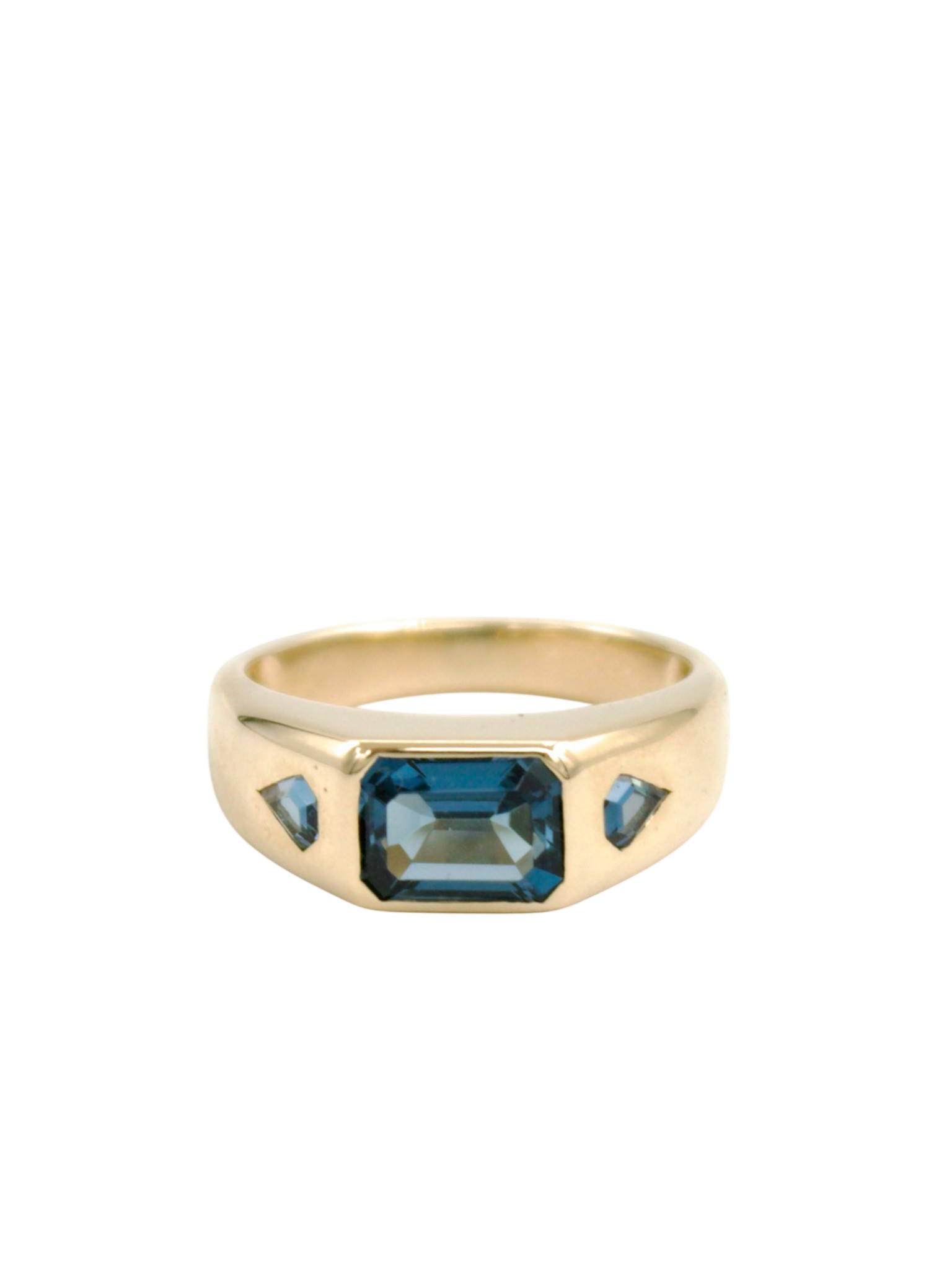 Emerald cut London Blue topaz Signet Ring photo