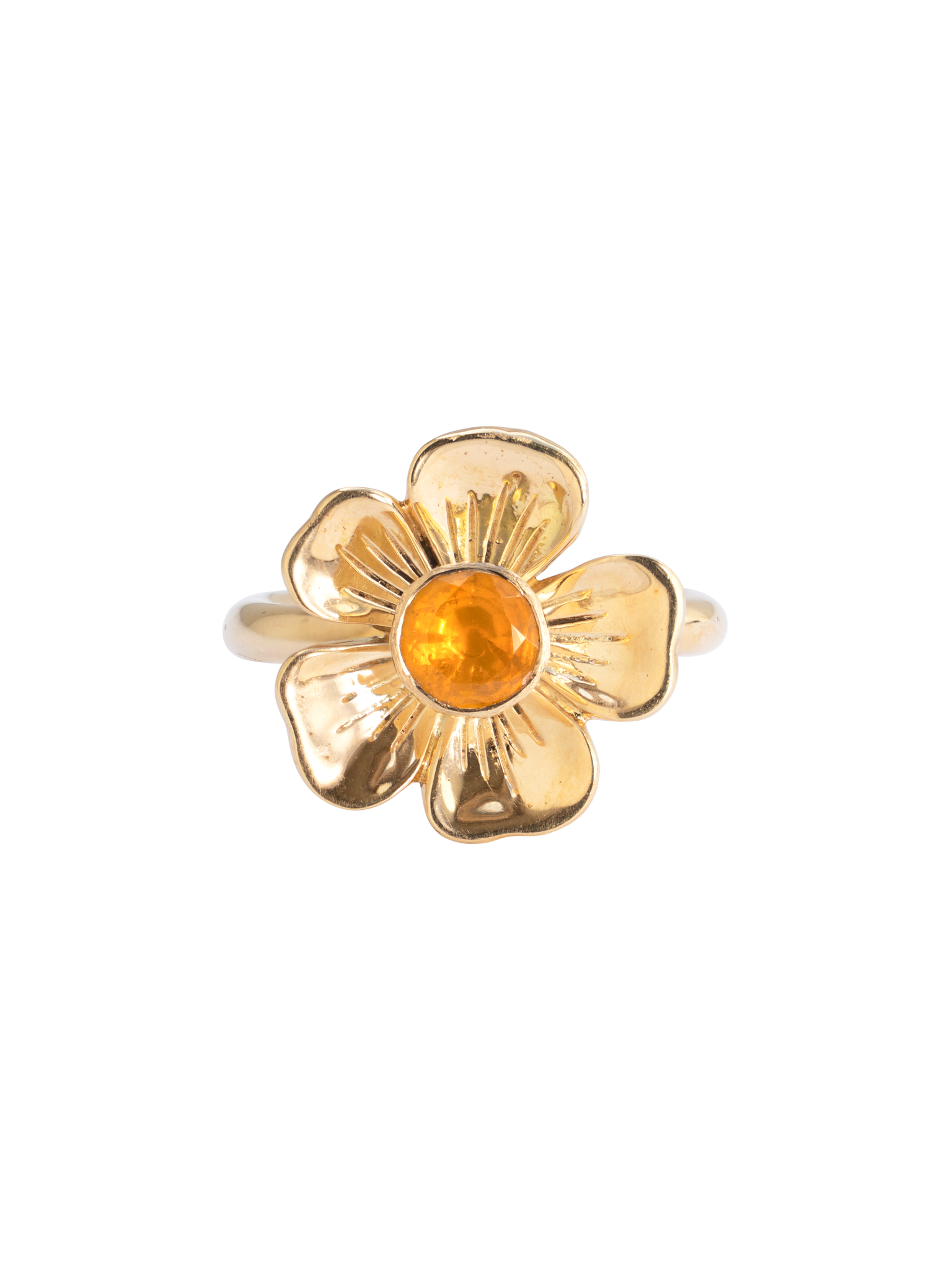 Small flower gold fire opal ring