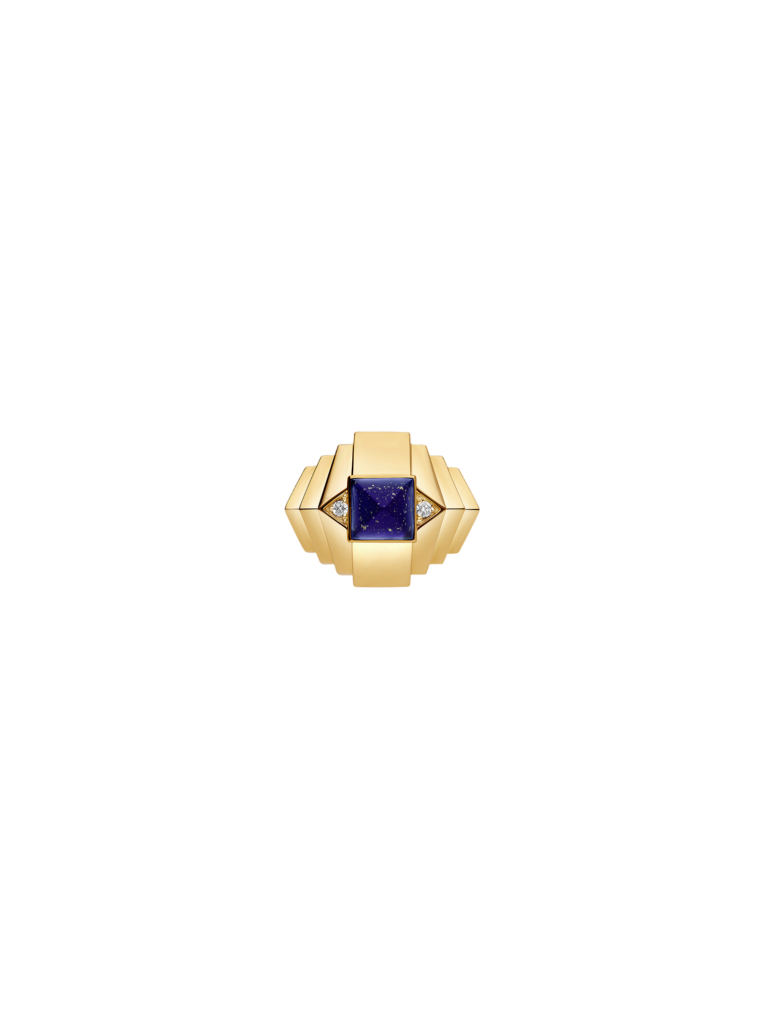 Ring rockaway mini pyramid lapis-lazuli, diamonds & yellow gold