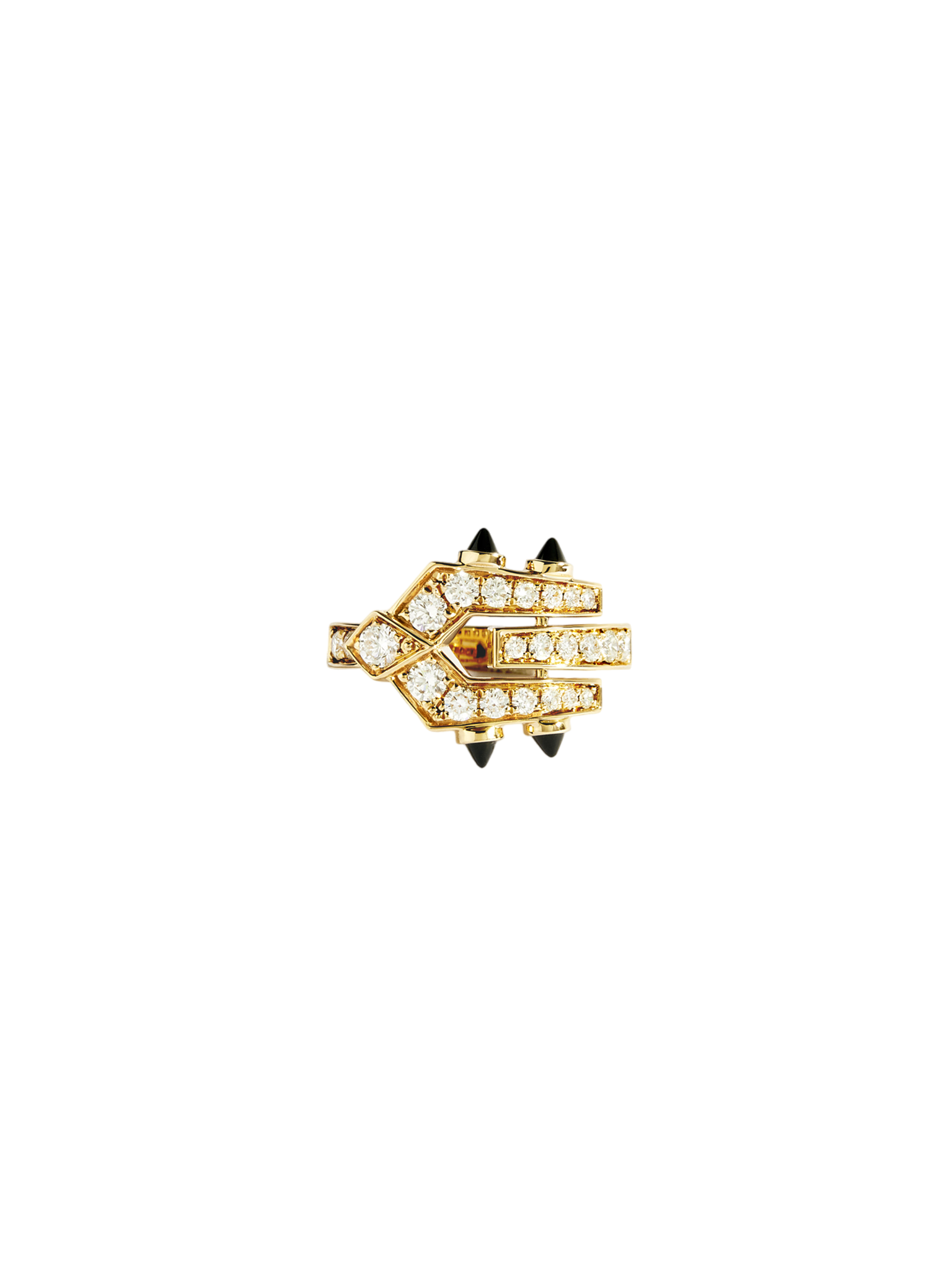 Ring spike lm diamonds & 18k yellow gold & black agates