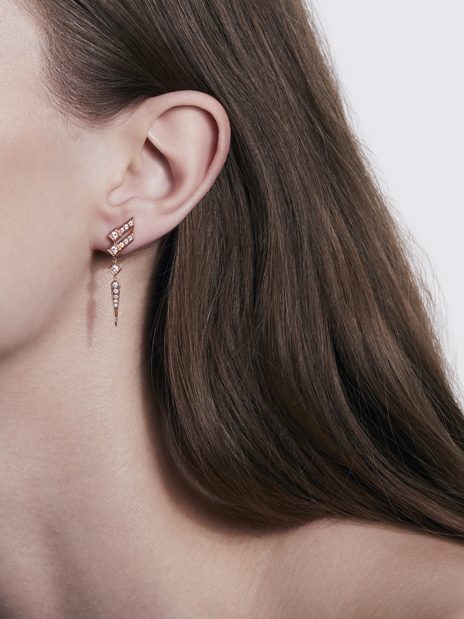 Earring stairway wings diamonds & pink gold - unit earring