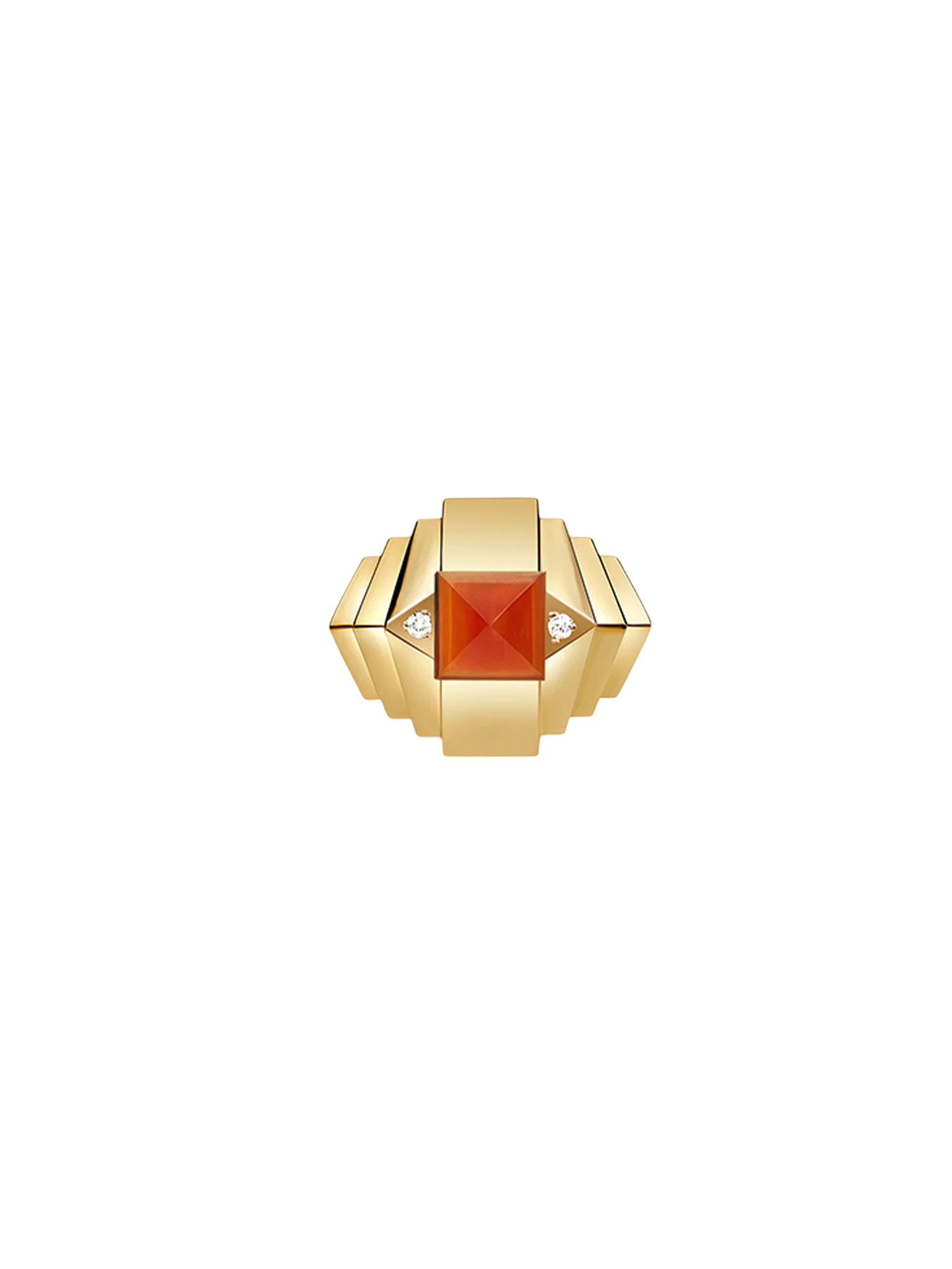 Ring rockaway mini pyramid cornaline, diamonds & yellow gold