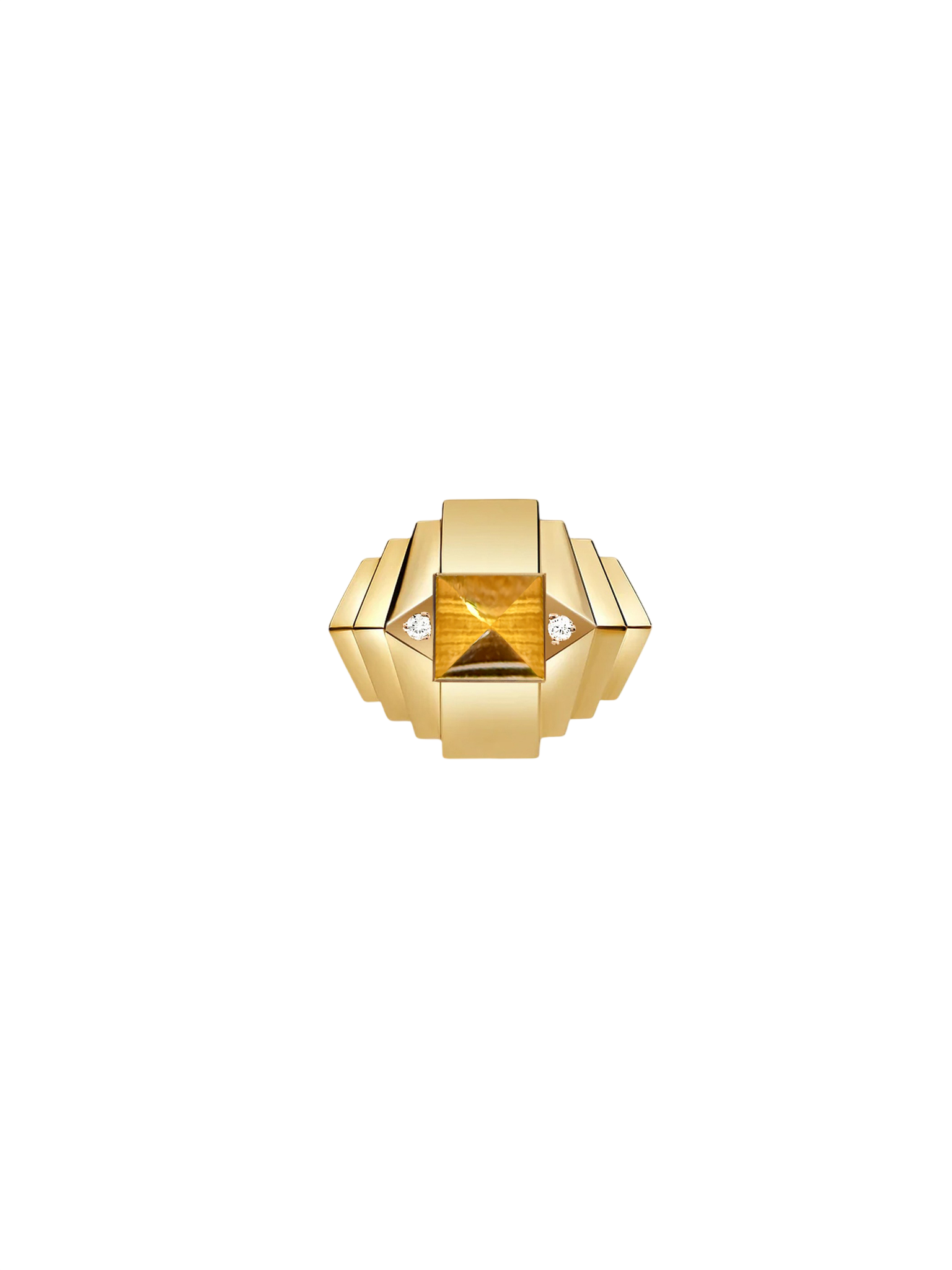 Ring rockaway mini pyramid tiger's eye, diamonds & yellow gold