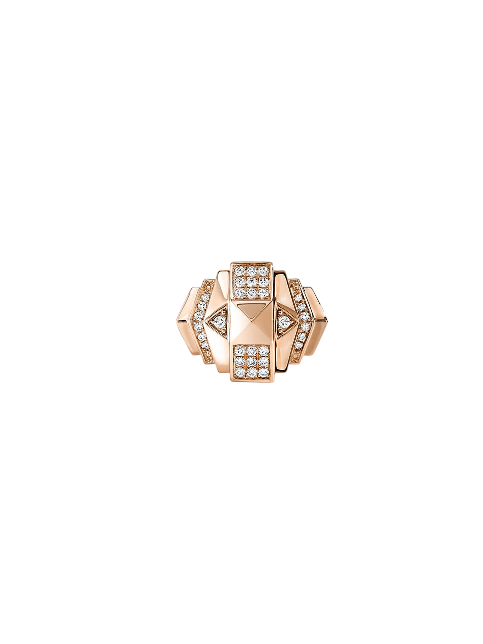 Ring mini rockaway pyramid half paved diamonds & pink gold