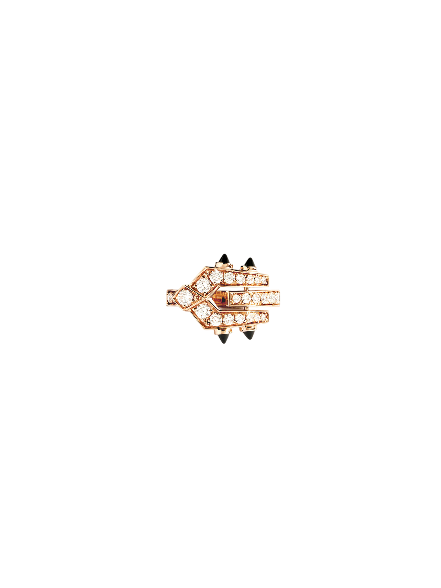 Ring spike diamonds, 18k pink gold & black agates