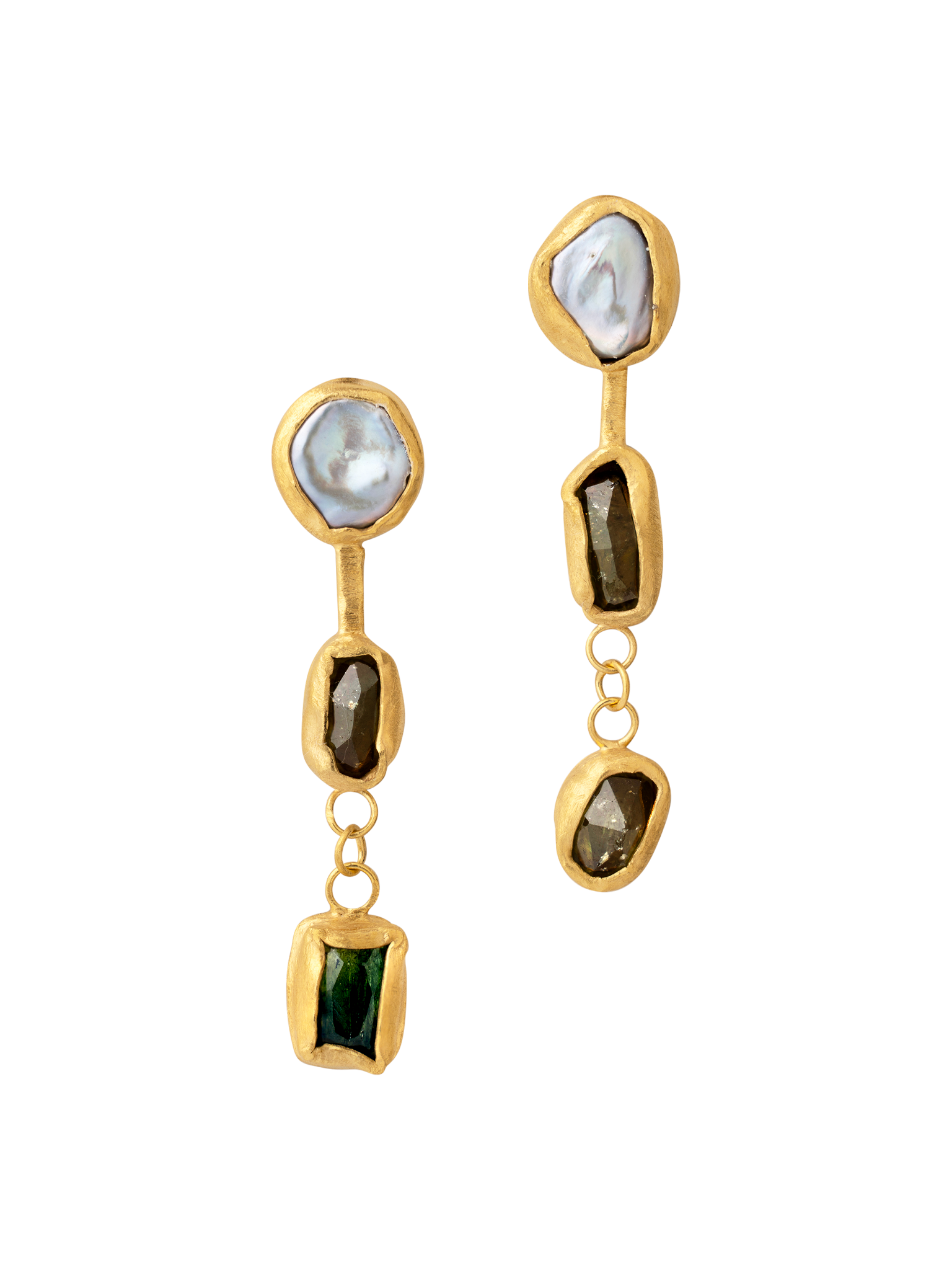 Pearl and tourmaline drop earrings