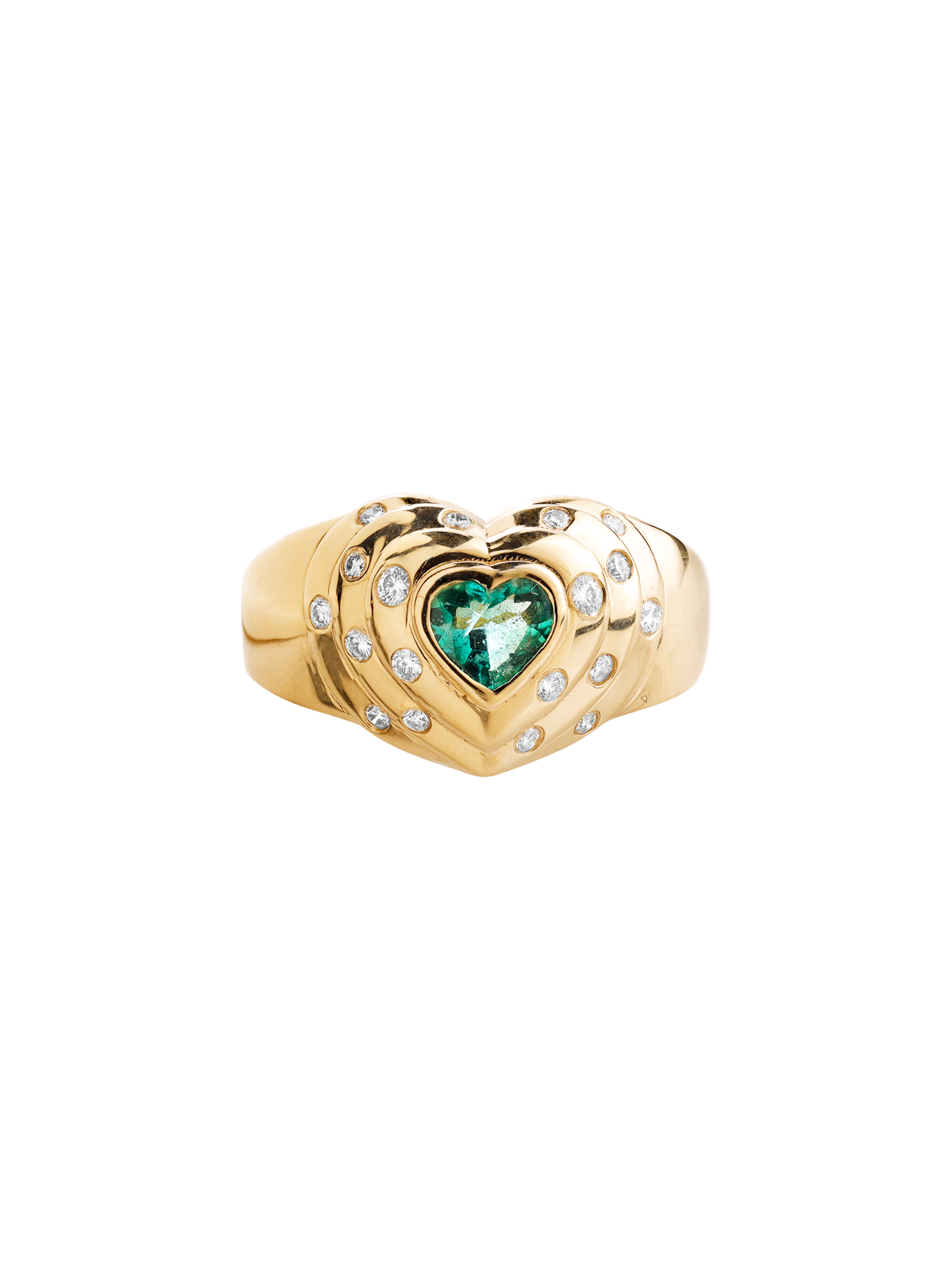 14k yellow gold emerald and diamond heart ring
