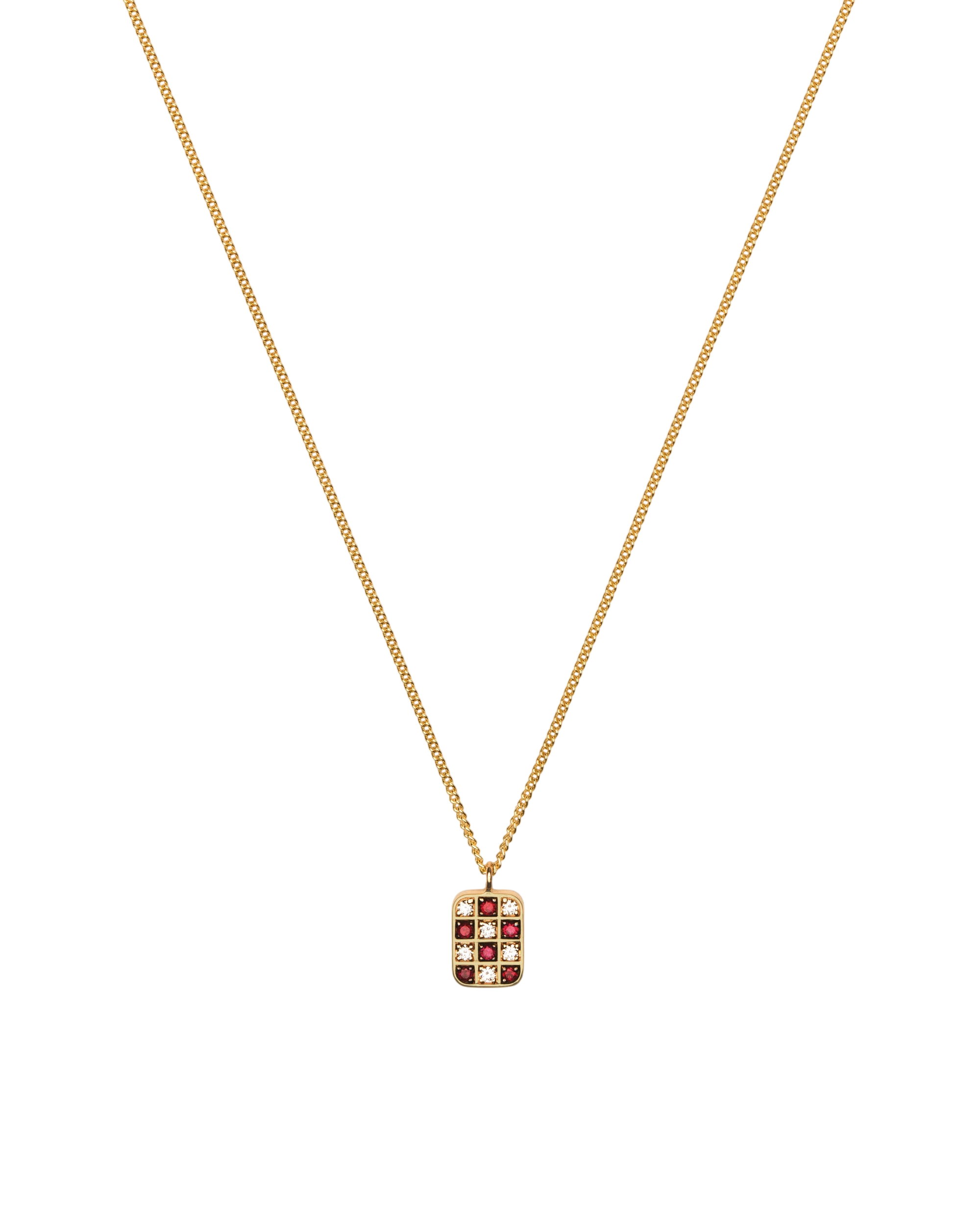 Necklace with ruby and diamond chessboard pendant in 18 ct. gold photo