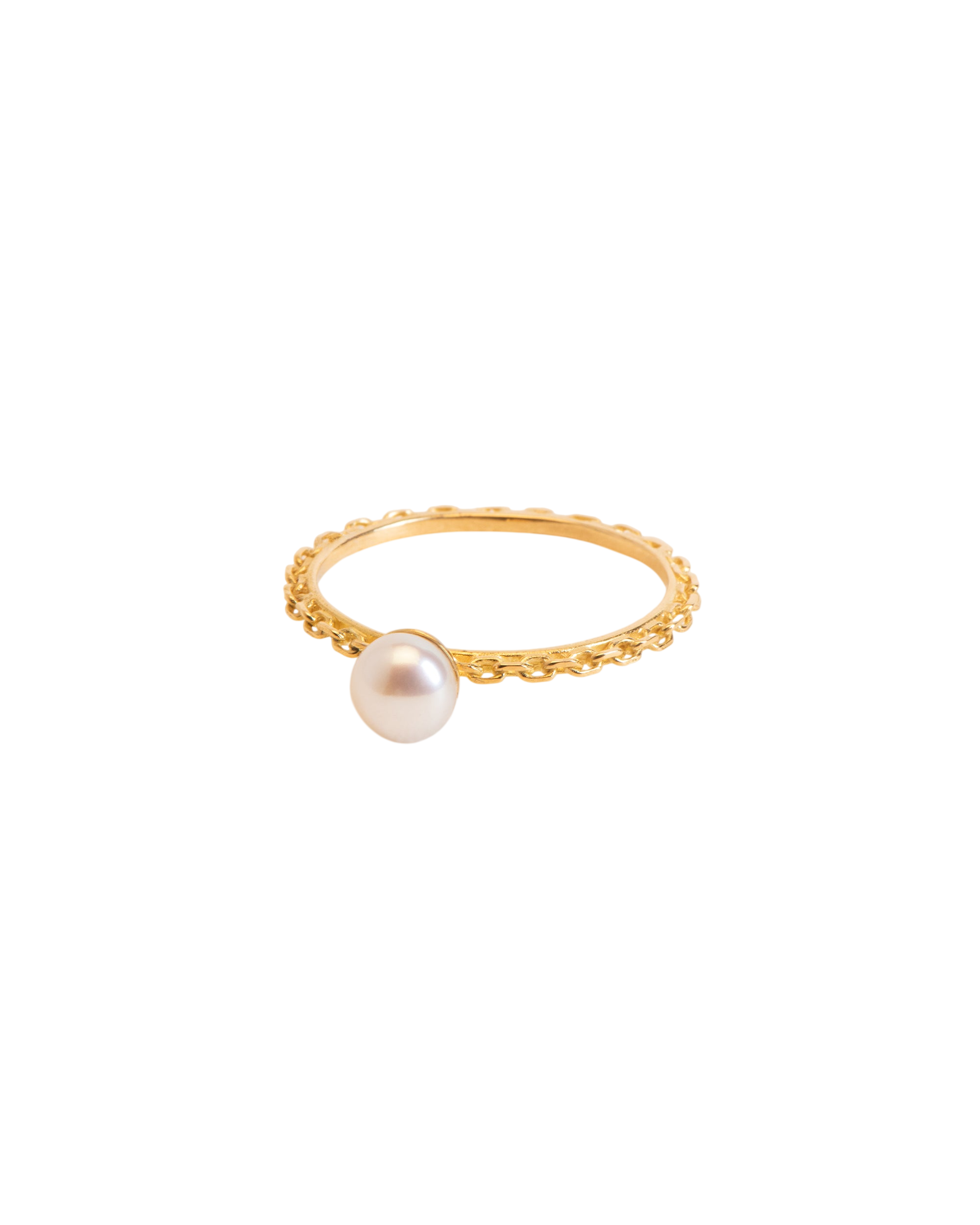 Ring with trace chain texture and pearl in 18 ct. gold photo