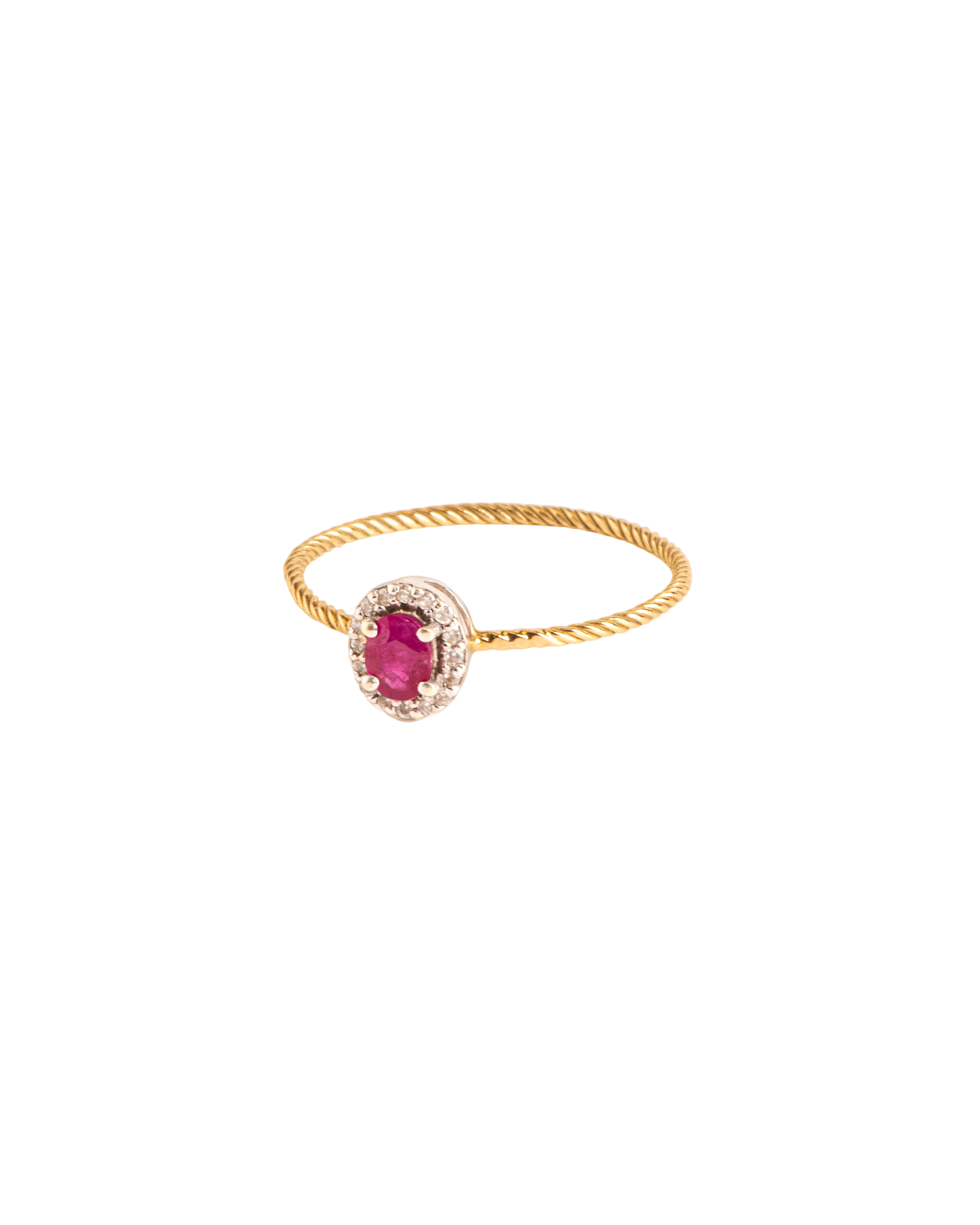 Ring with ruby and diamond rosette in 18 ct. gold photo