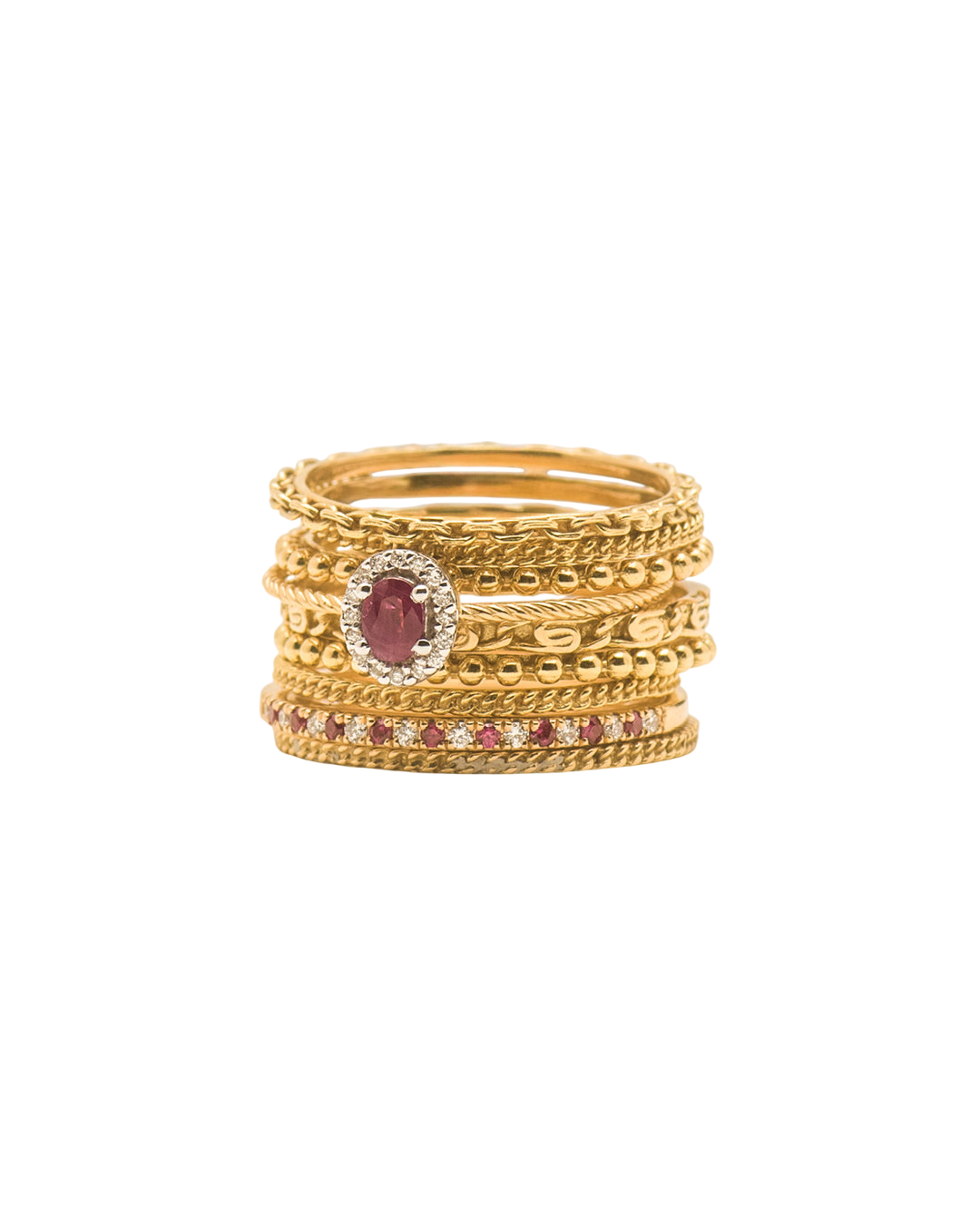Ring with ruby and diamond rosette in 18 ct. gold
