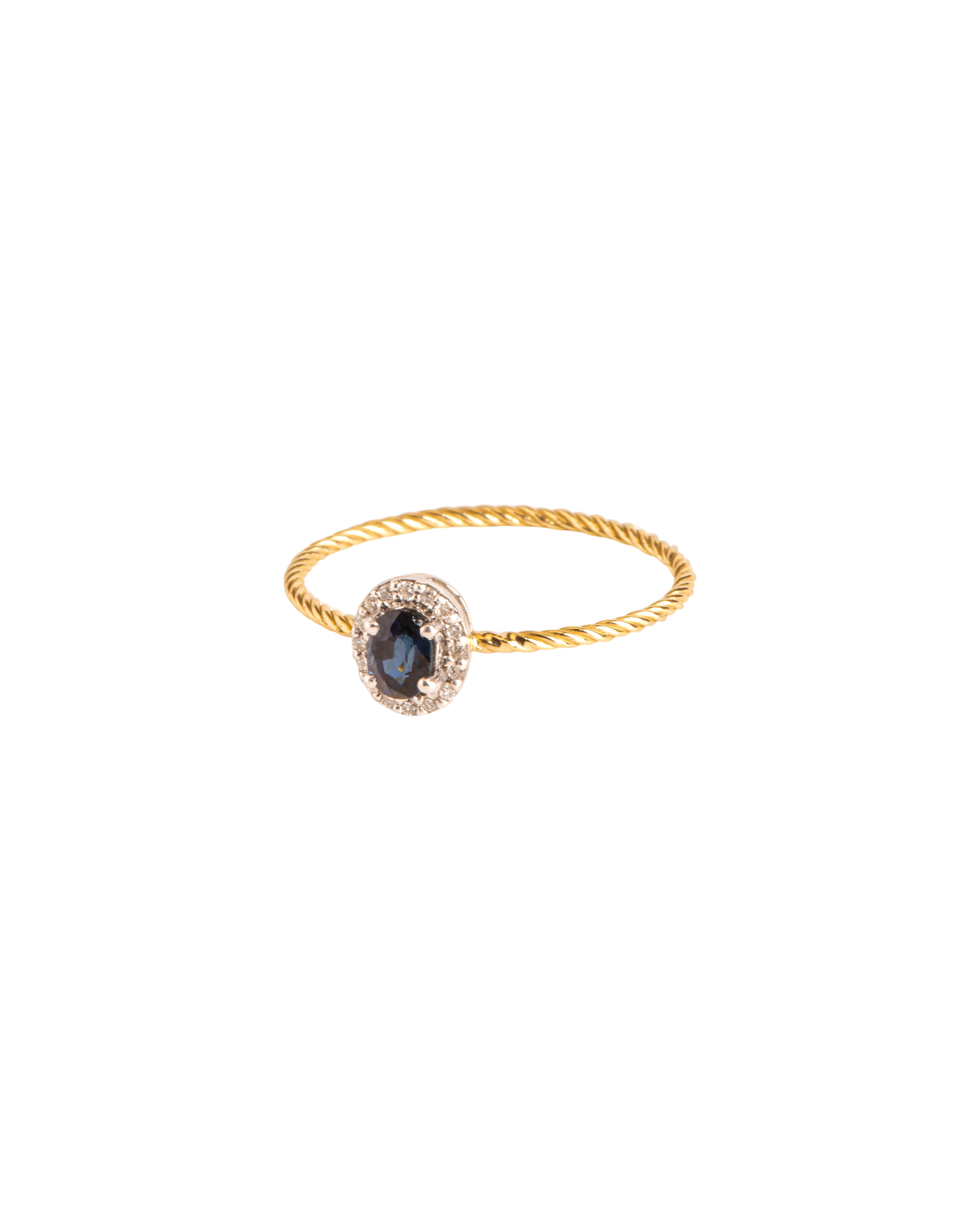 Ring with sapphire and diamond rosette in 18 ct. gold photo