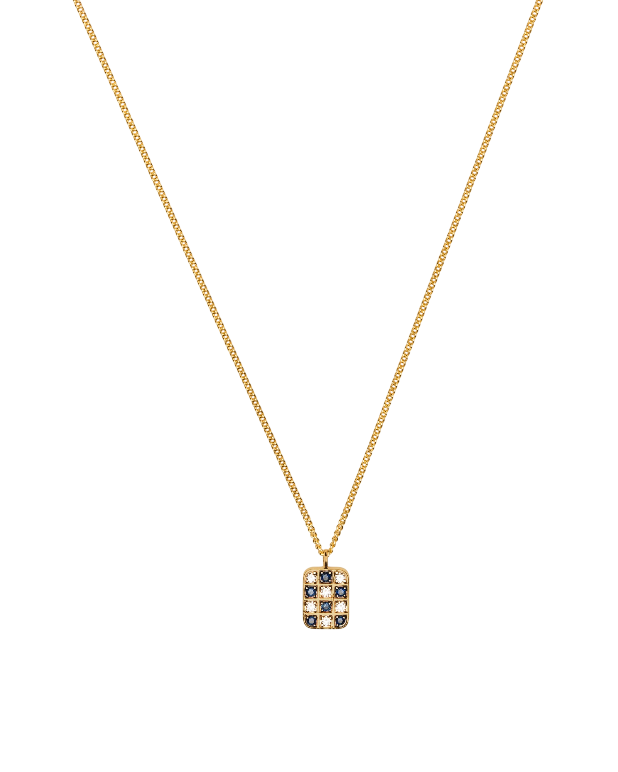Necklace with sapphire and diamond chessboard pendant in 18 ct. gold photo