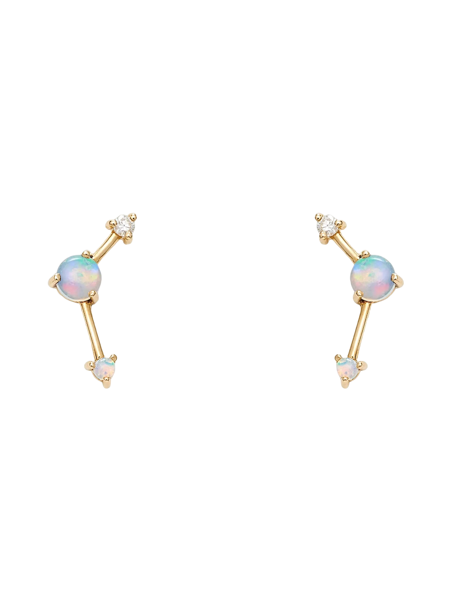 Three-step point opal and diamond earrings