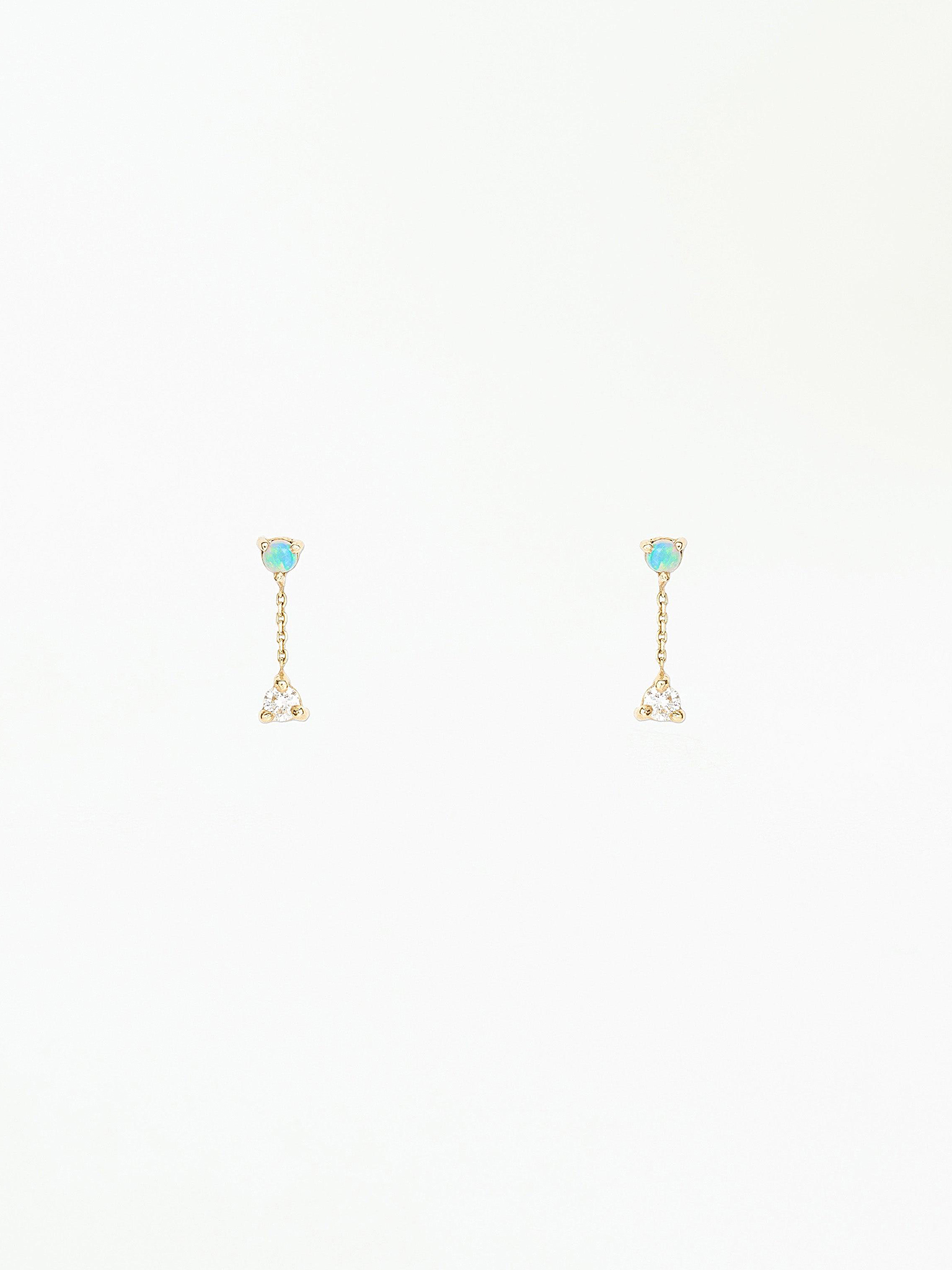 Small Two-Step Chain Earrings with Opal & Diamond