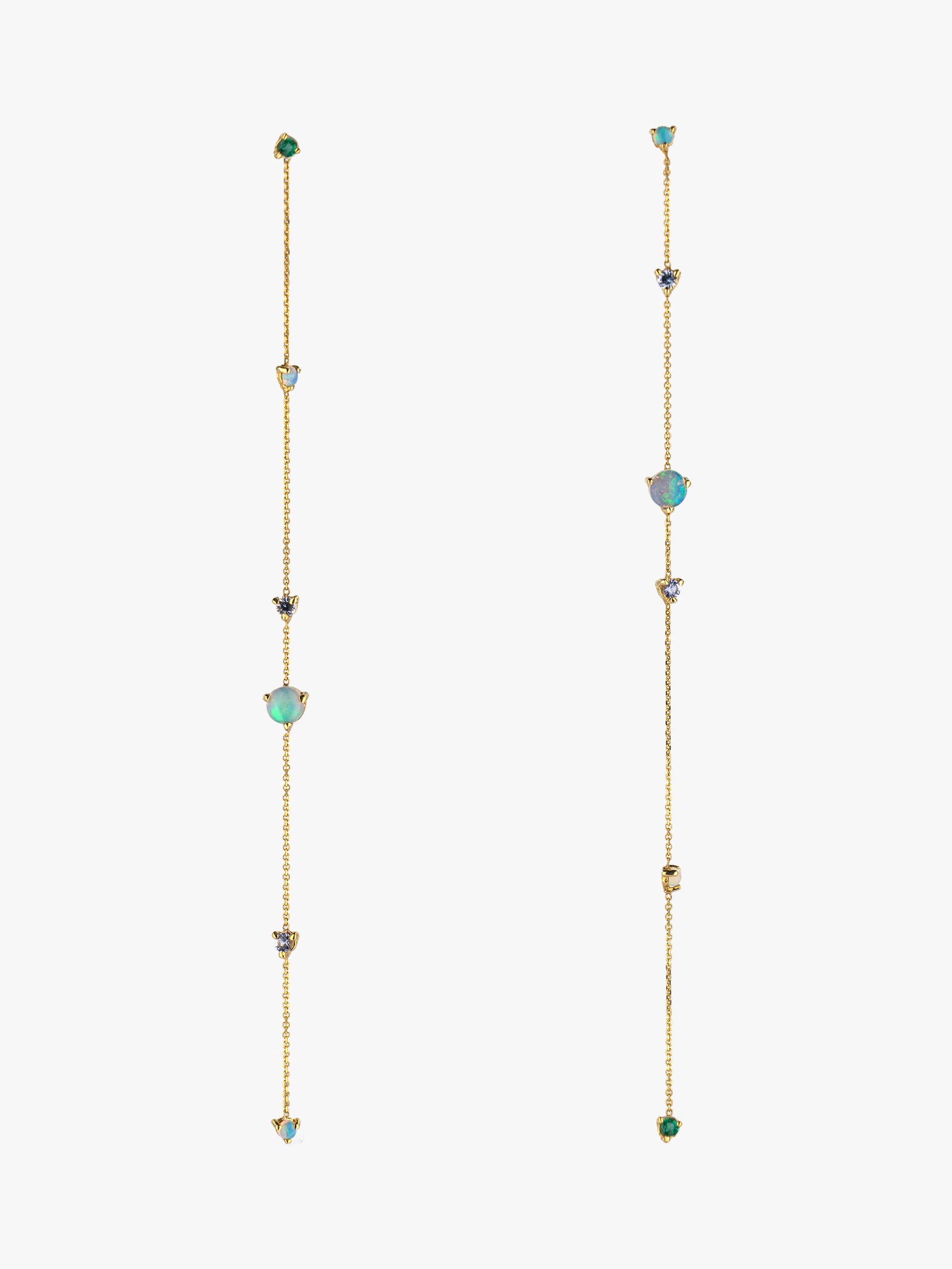 Linear chain opal and diamond earrings