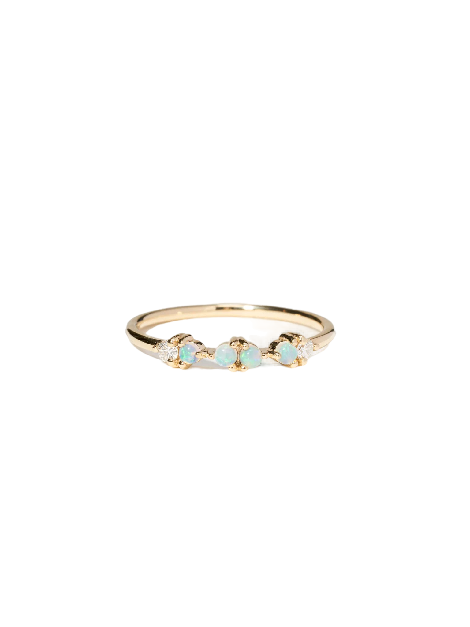 Opal and diamond demi-paired ring