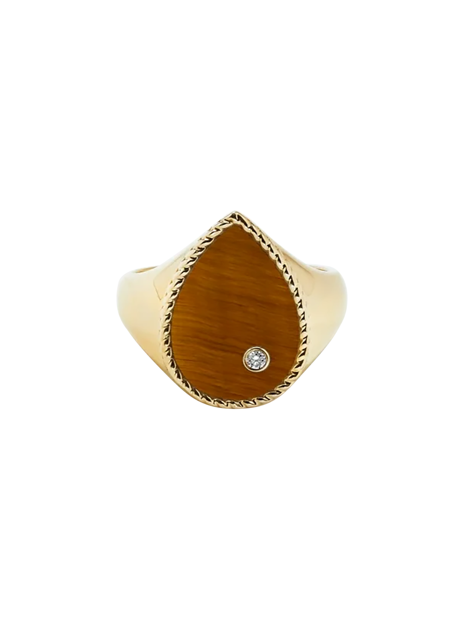 Yellow gold tiger eye pear signet ring