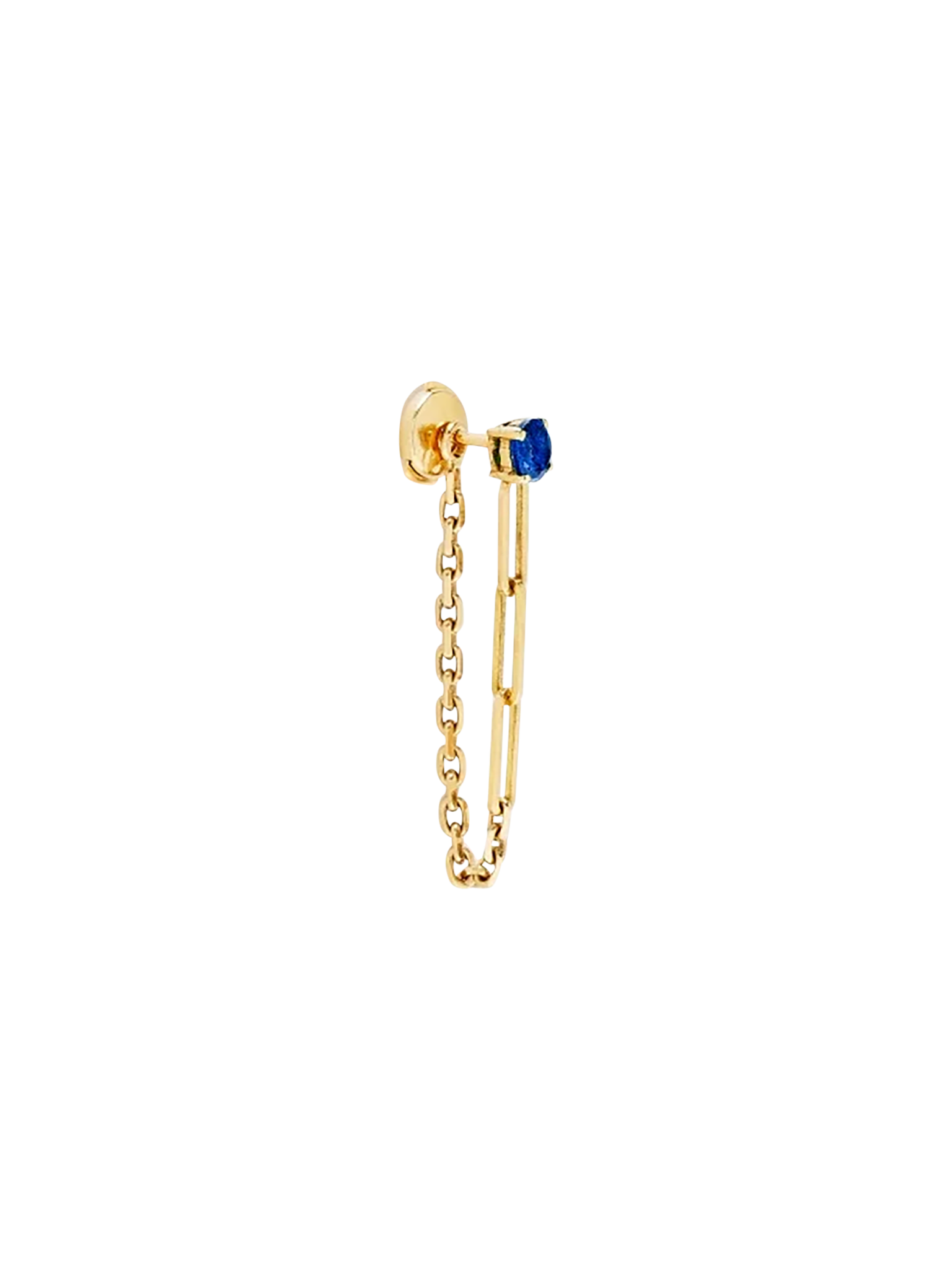 Blue sapphire solitaire chain earring yellow gold