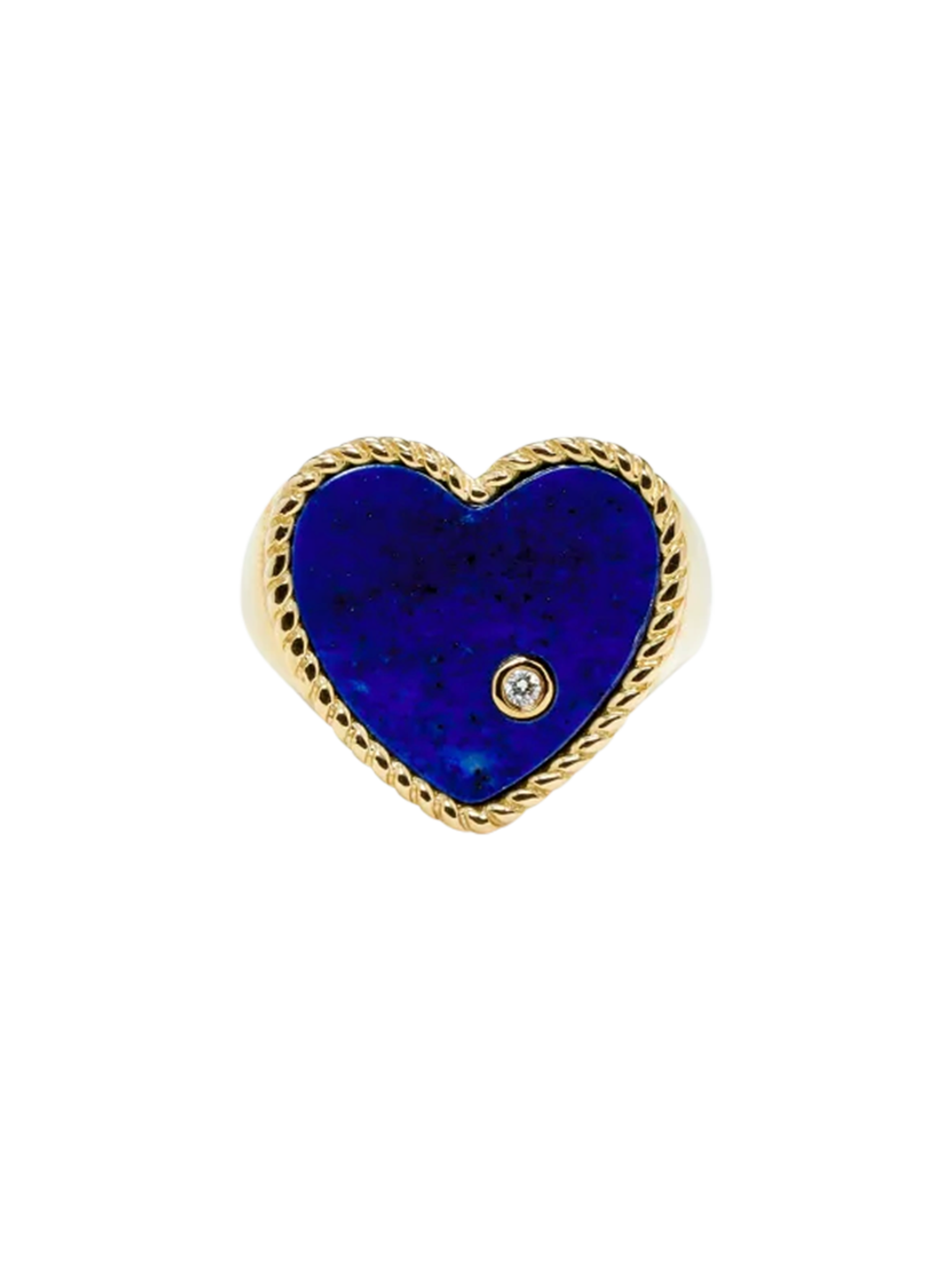 Yellow gold lapis lazuli heart signet ring