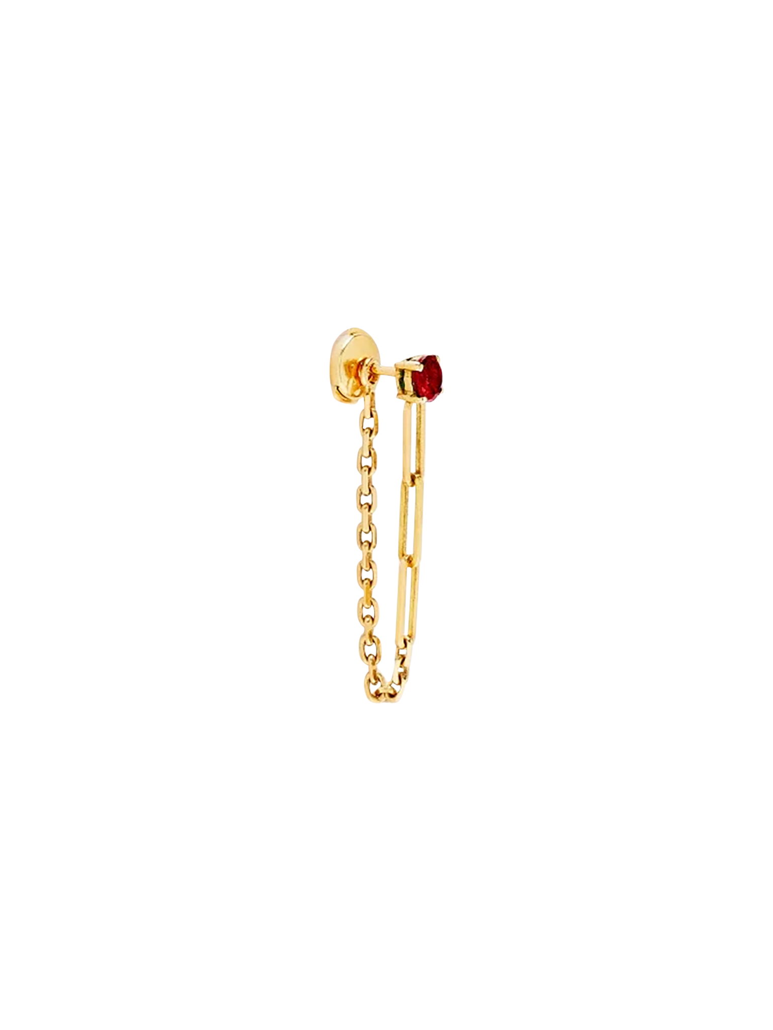 Yellow gold ruby ​​solitaire chain earring