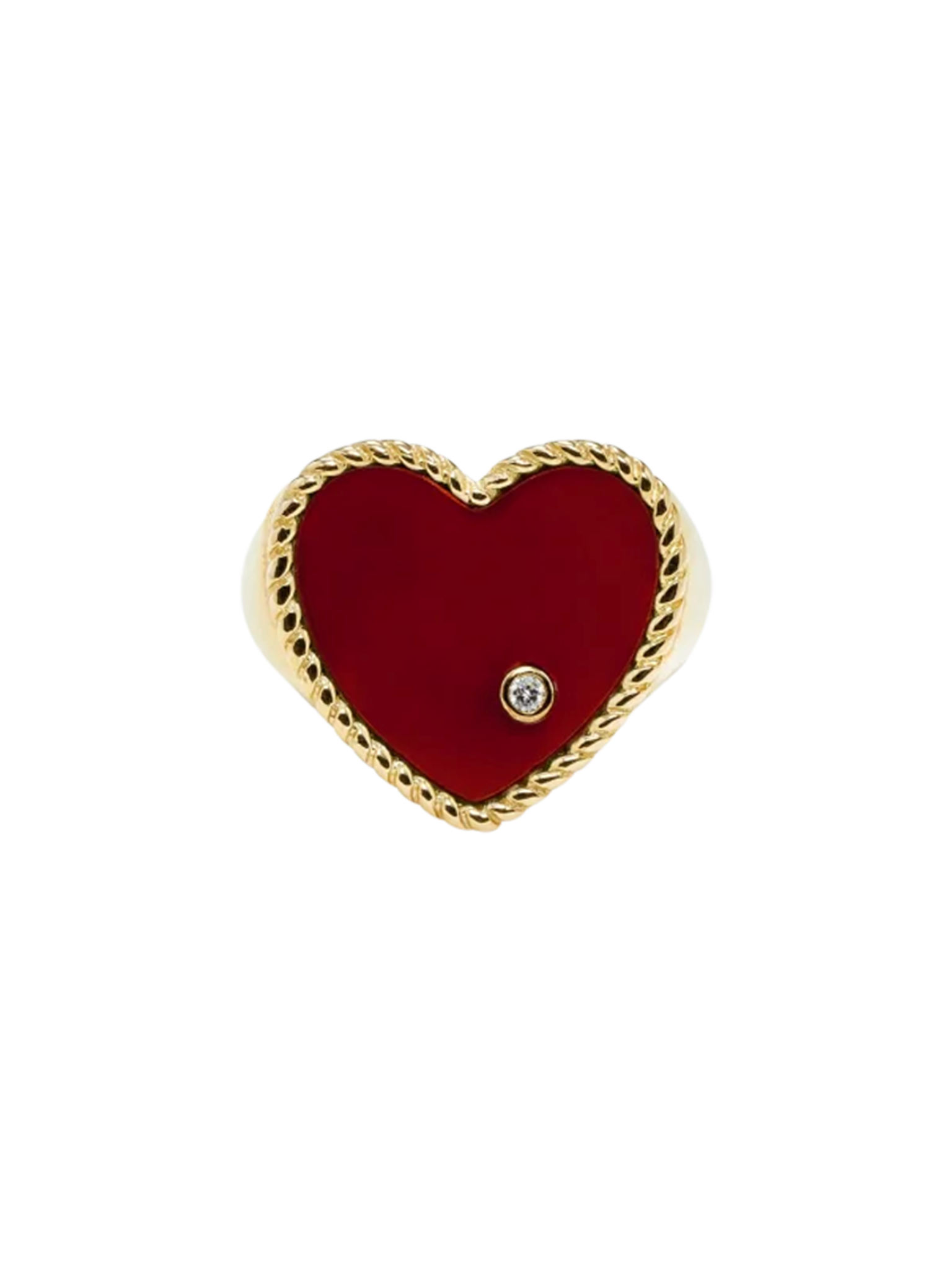 Yellow gold red agate heart signet ring