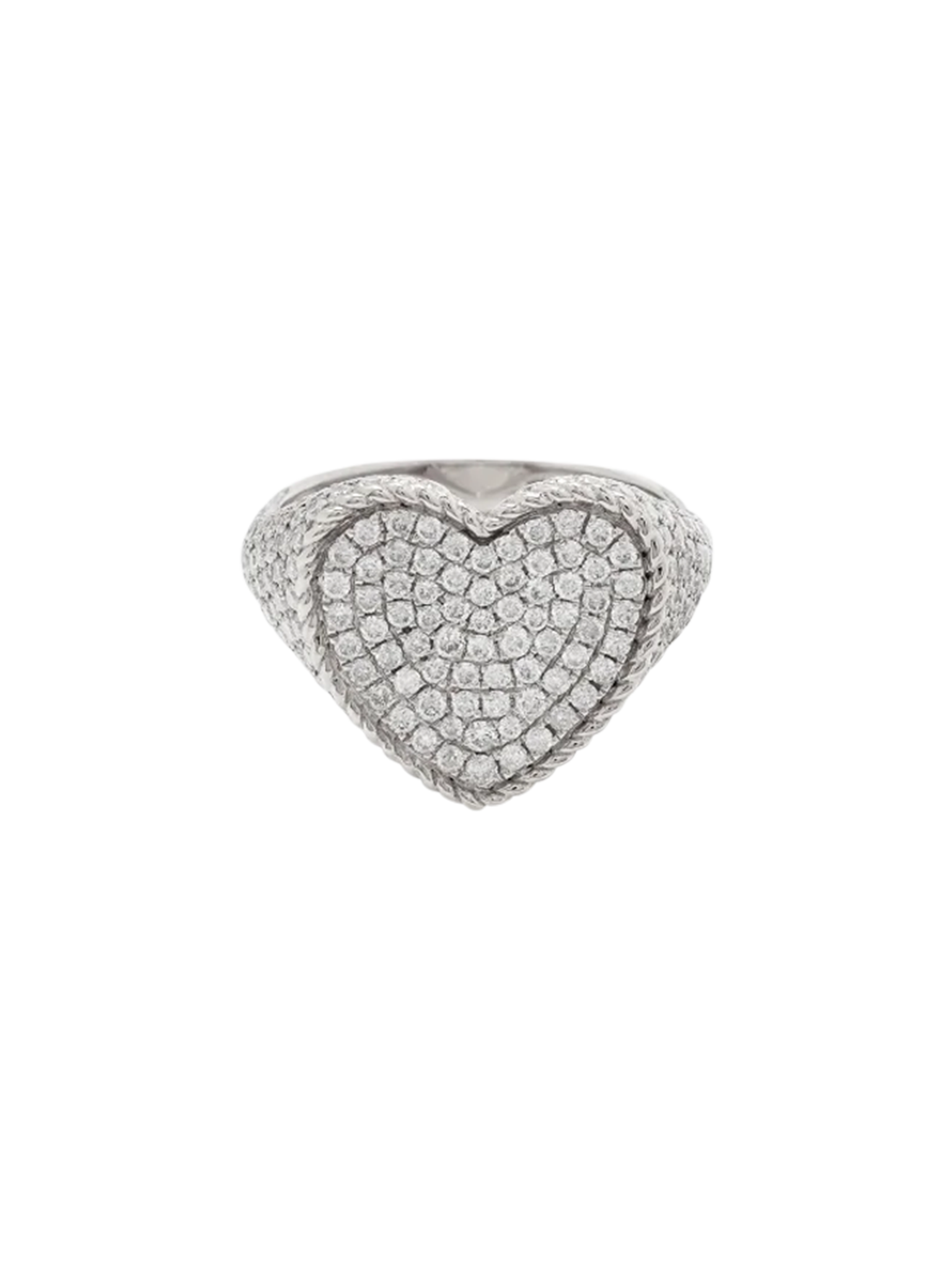 White gold full diamond heart signet ring