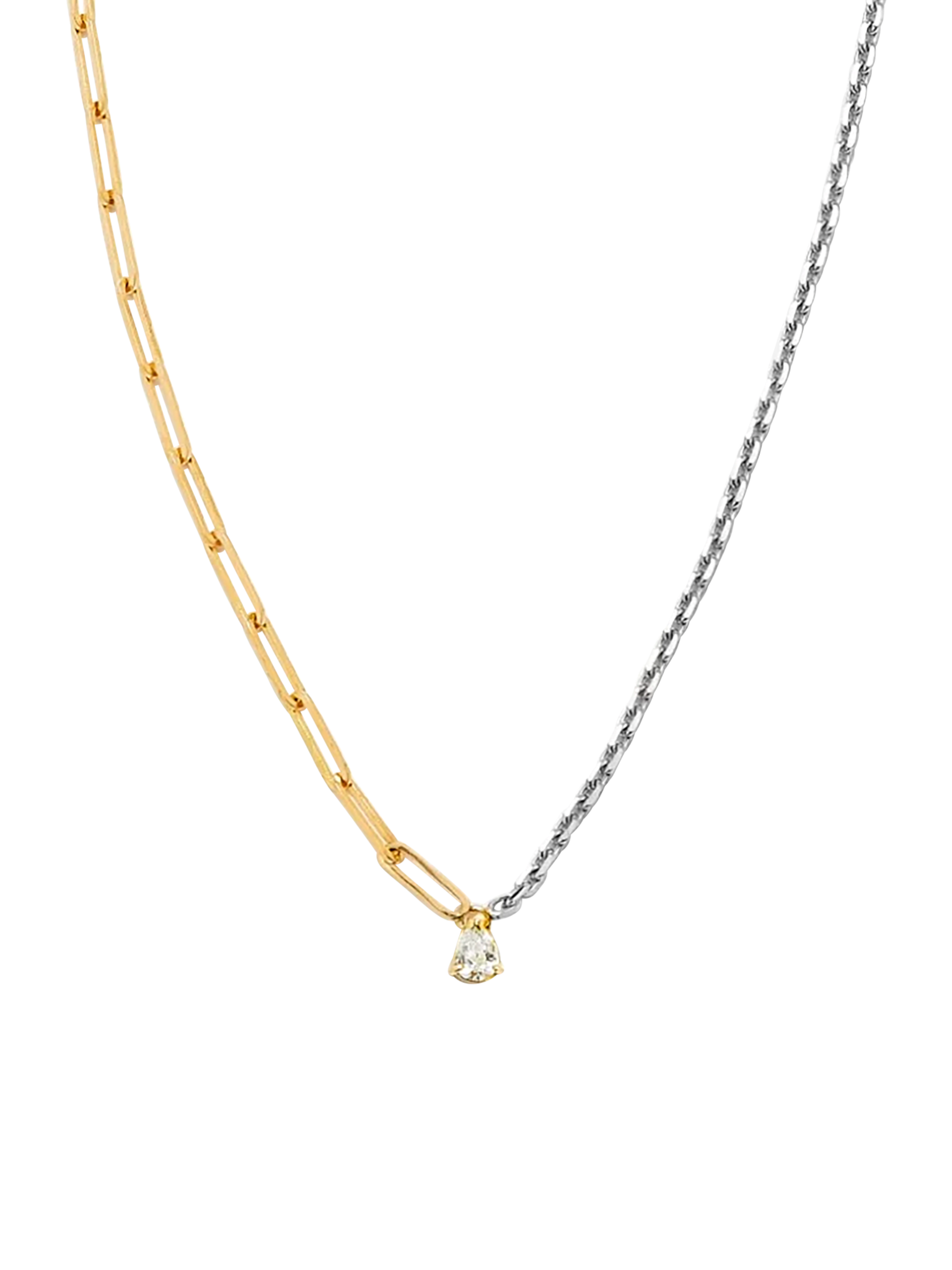 Maxi pear diamond solitaire necklace in mixed golds