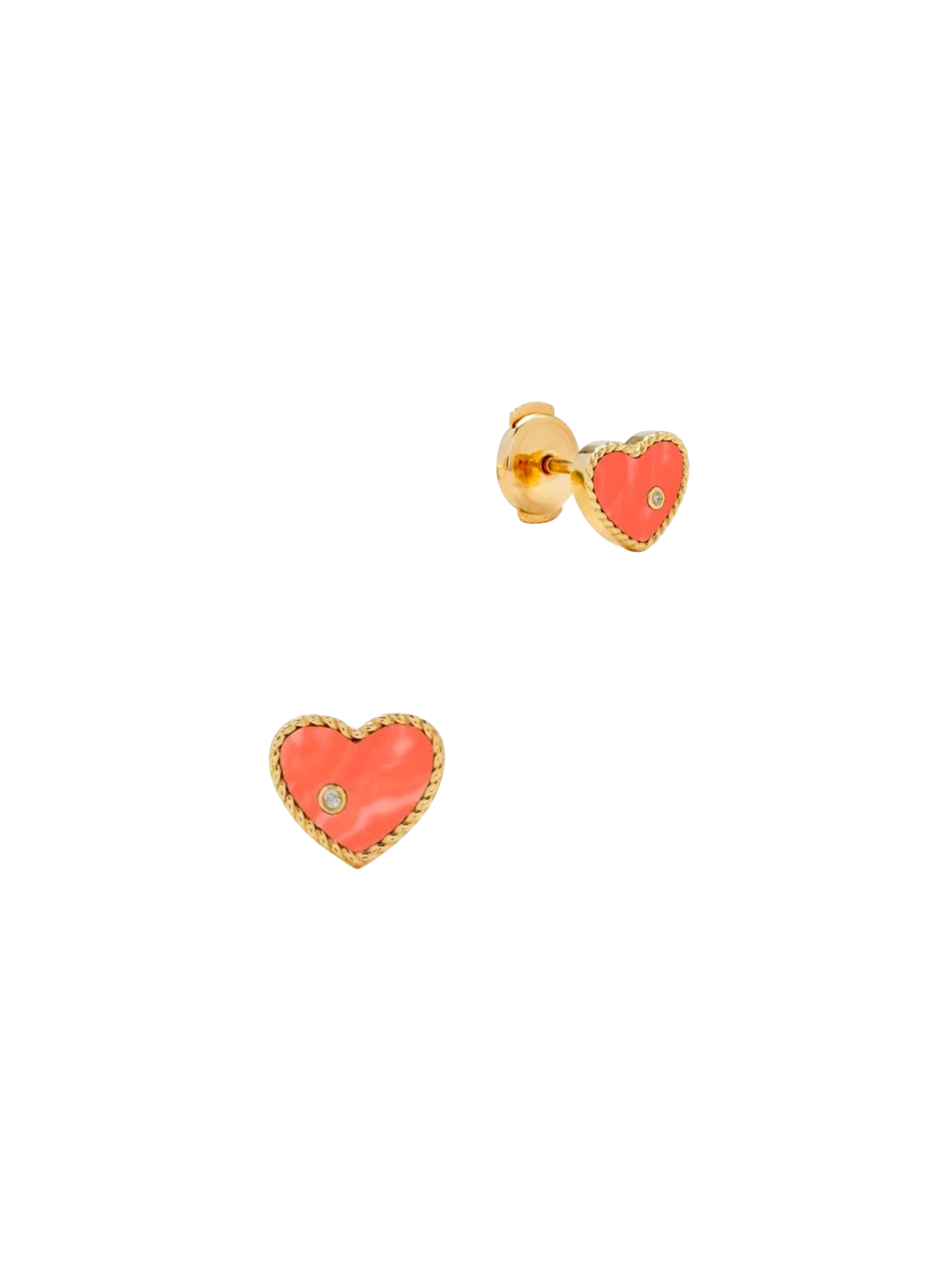 Maxi yellow gold coral heart studs