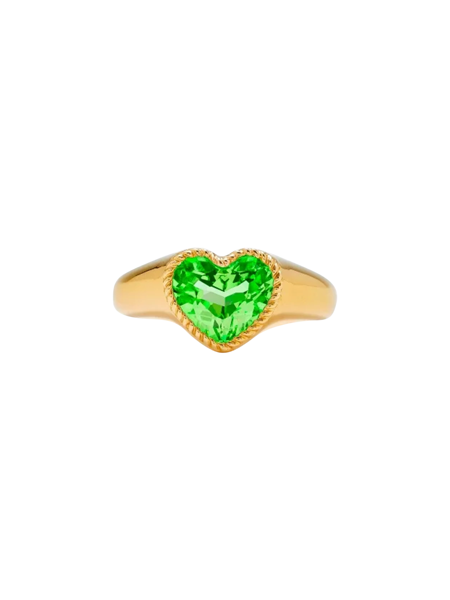 Mini green heart signet ring