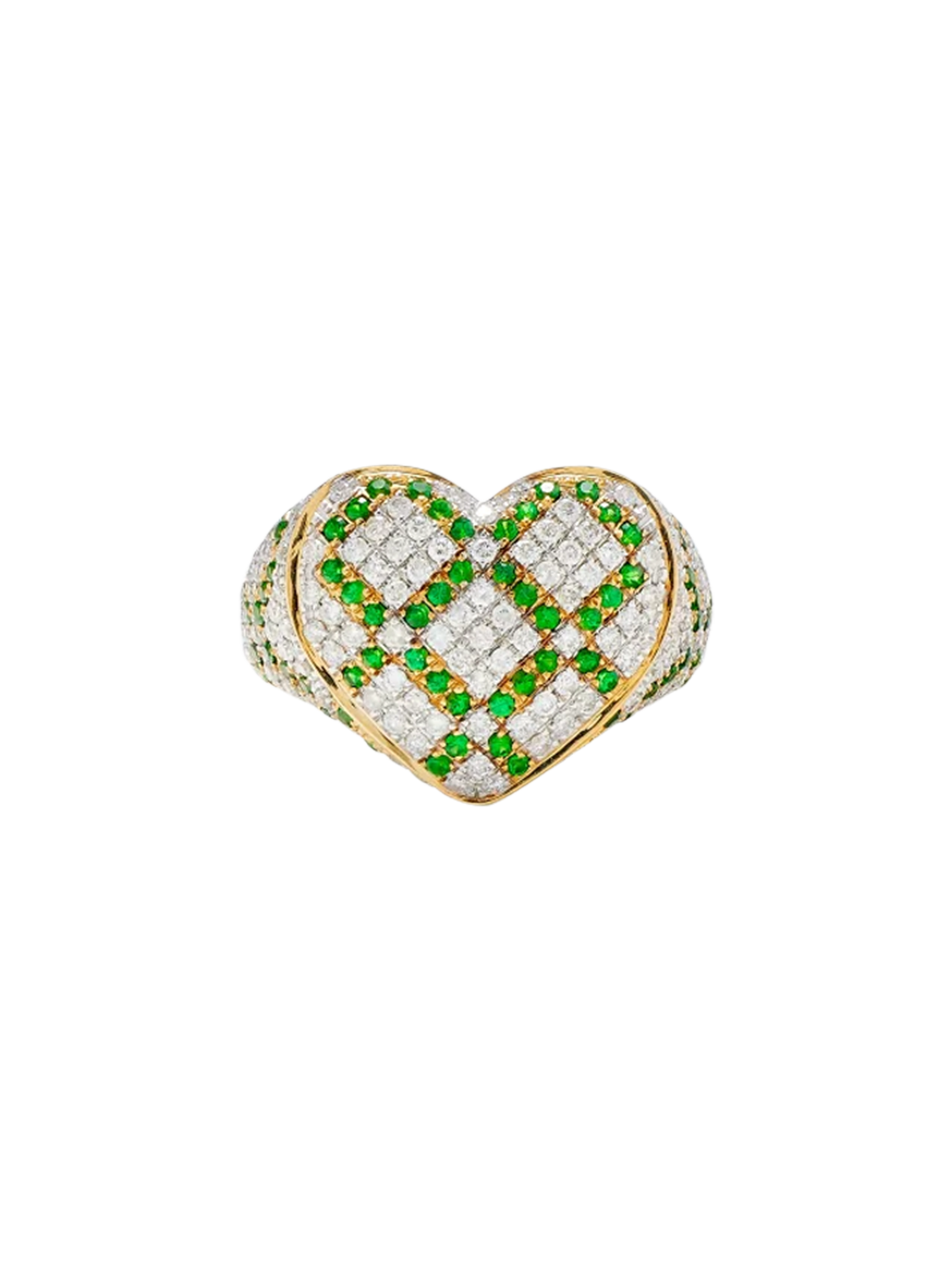 Yellow gold tsavorite diamonds heart signet ring