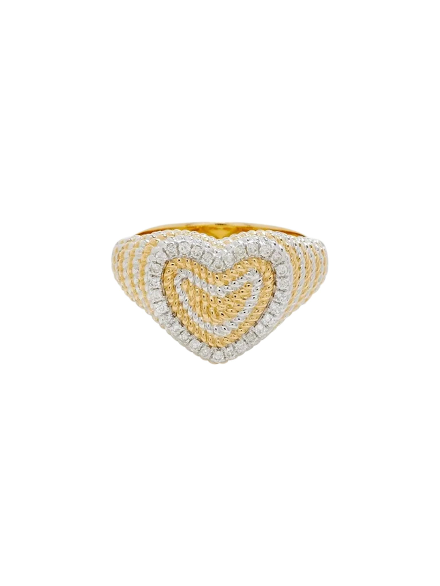 Mini heart signet ring with braids 2 golds