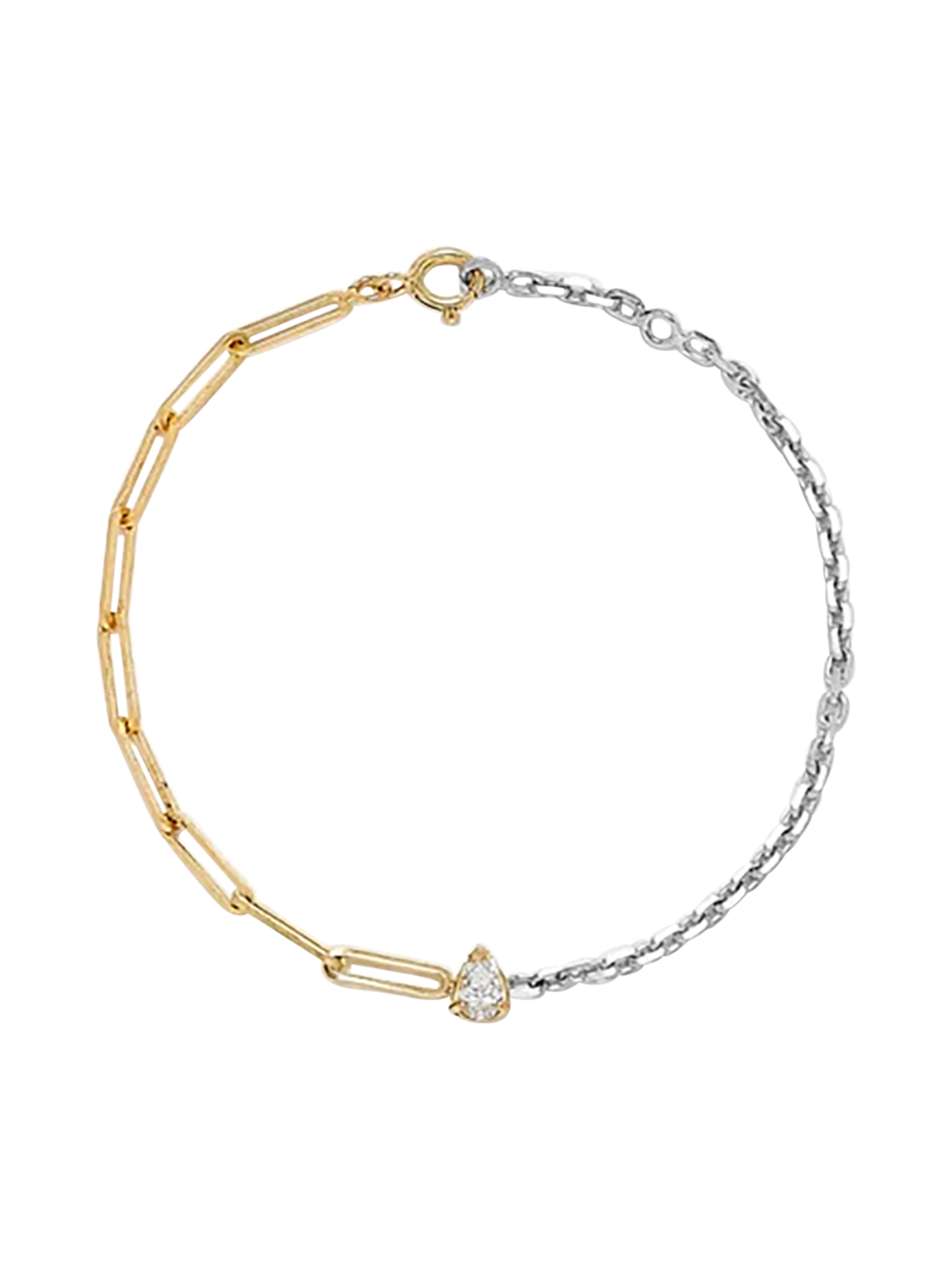 Maxi pear diamond solitaire bracelet in mixed golds