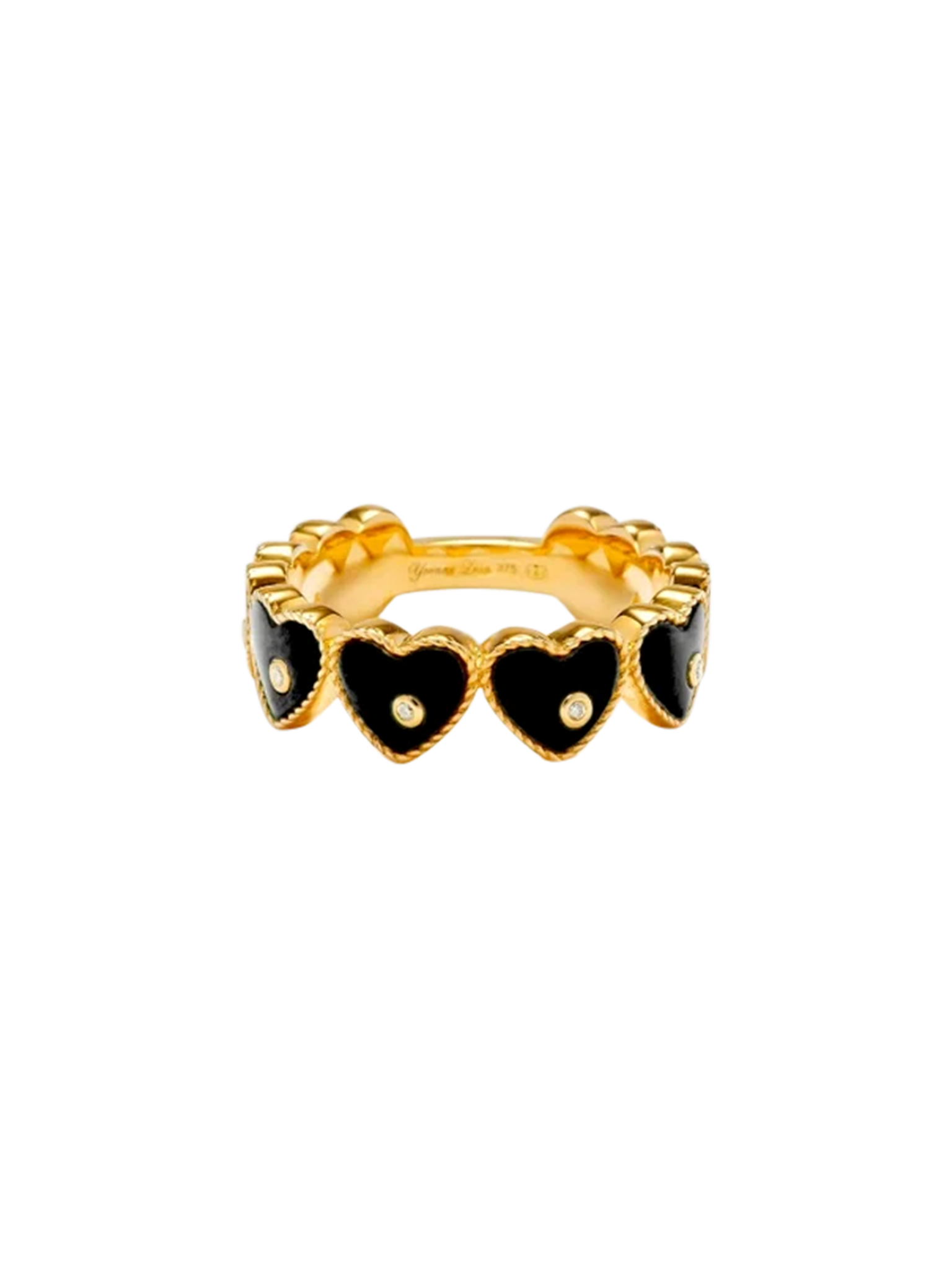 Yellow gold onyx multi hearts wedding ring